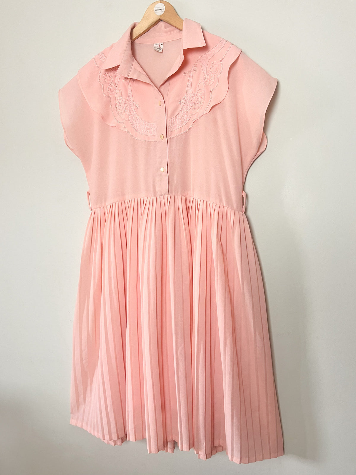 Robe Vintage Années 80 90 Rose Abricot Plissé Soleil – Fabriquée en France – T40/42