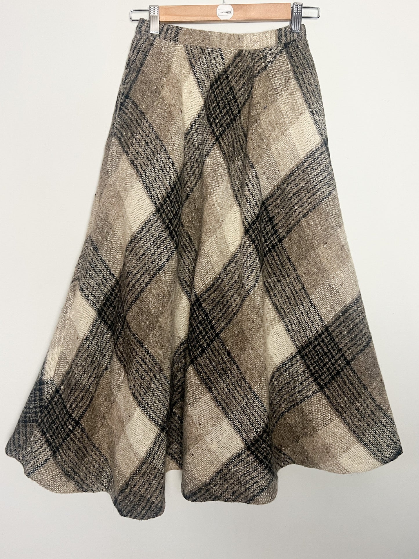 Jupe Liliane Burty Vintage Laine Carreaux Beige - Made in France - T $32/34$ (XXS/XS)