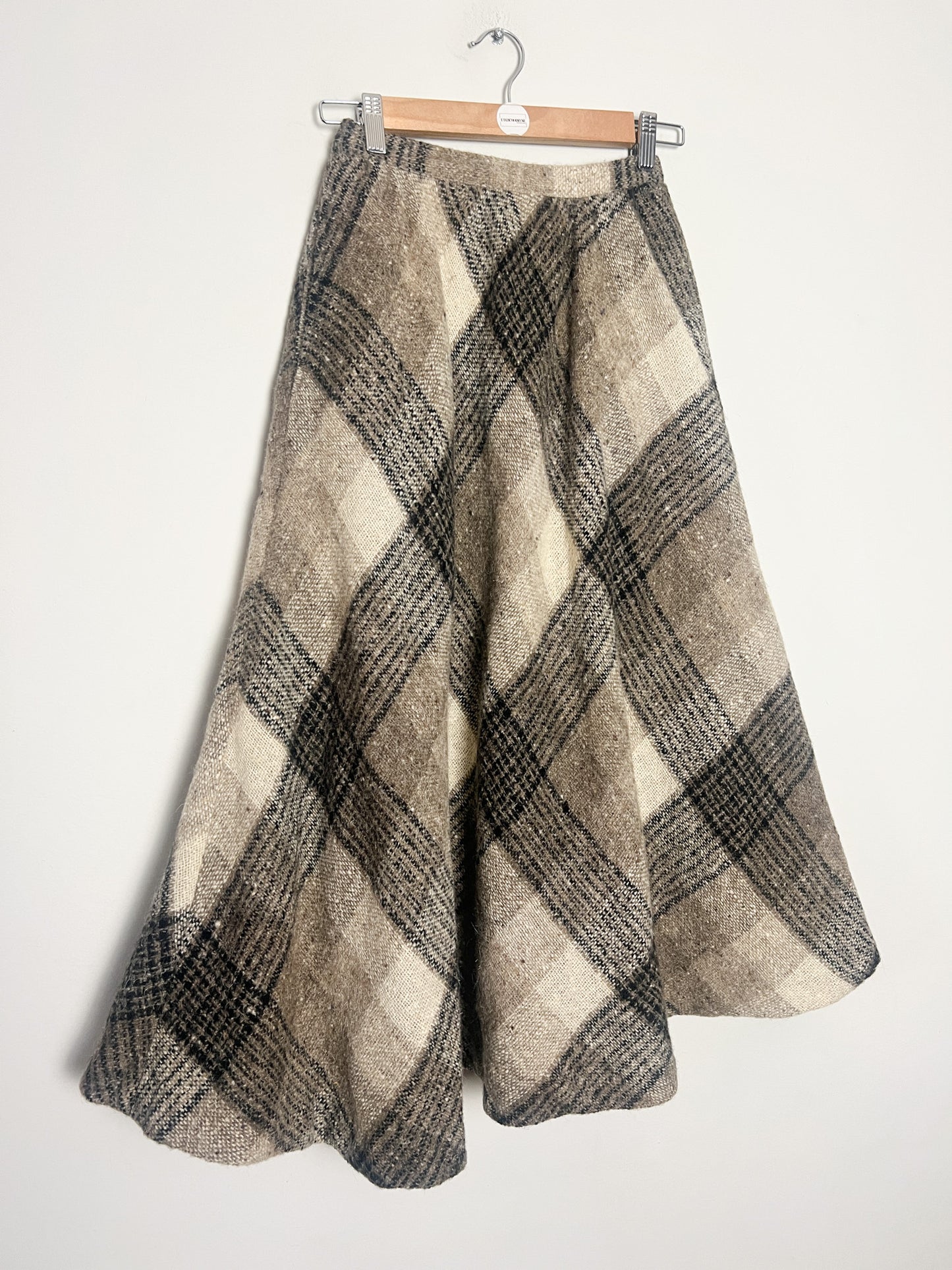 Jupe Liliane Burty Vintage Laine Carreaux Beige - Made in France - T $32/34$ (XXS/XS)