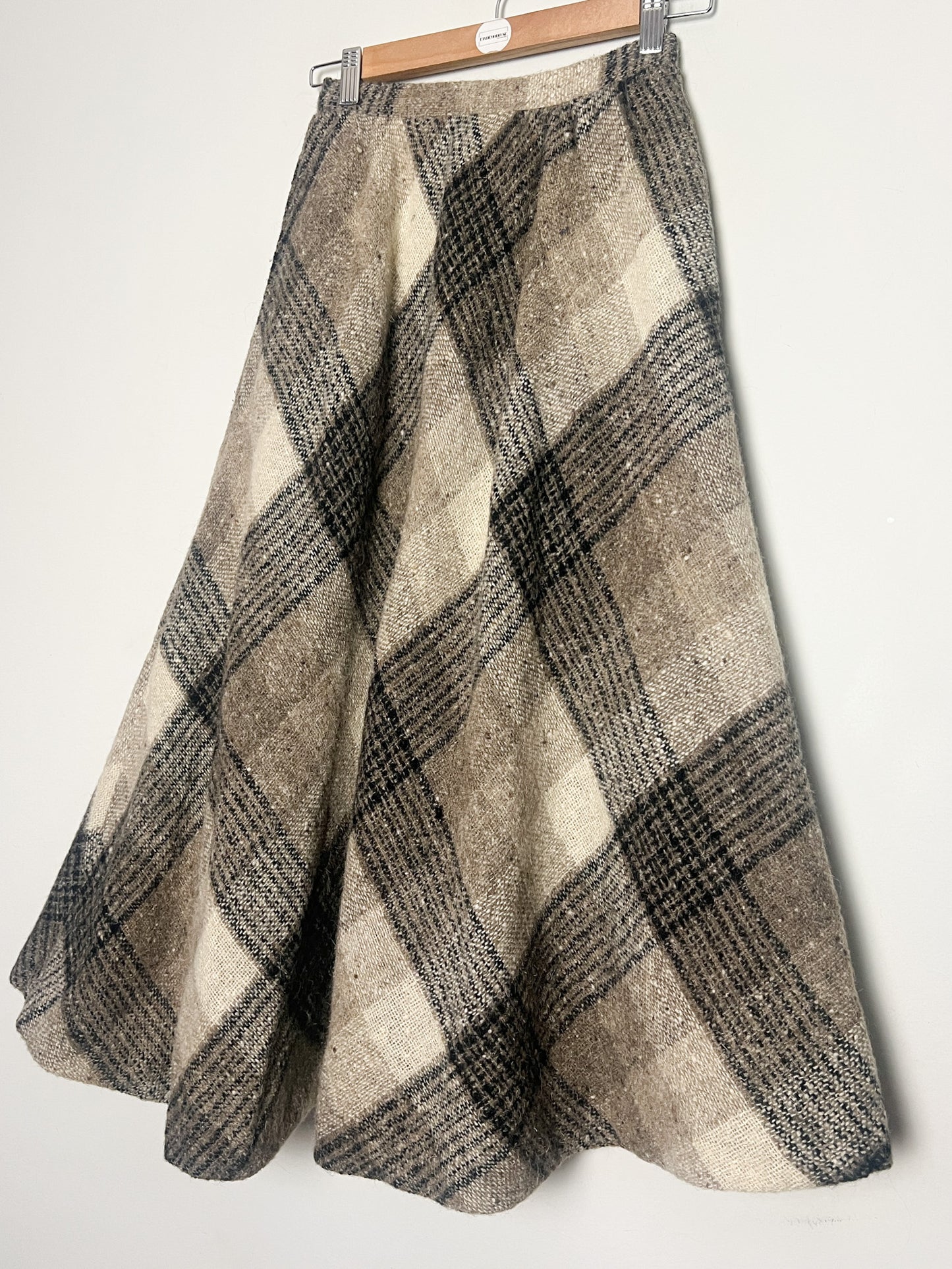 Jupe Liliane Burty Vintage Laine Carreaux Beige - Made in France - T $32/34$ (XXS/XS)