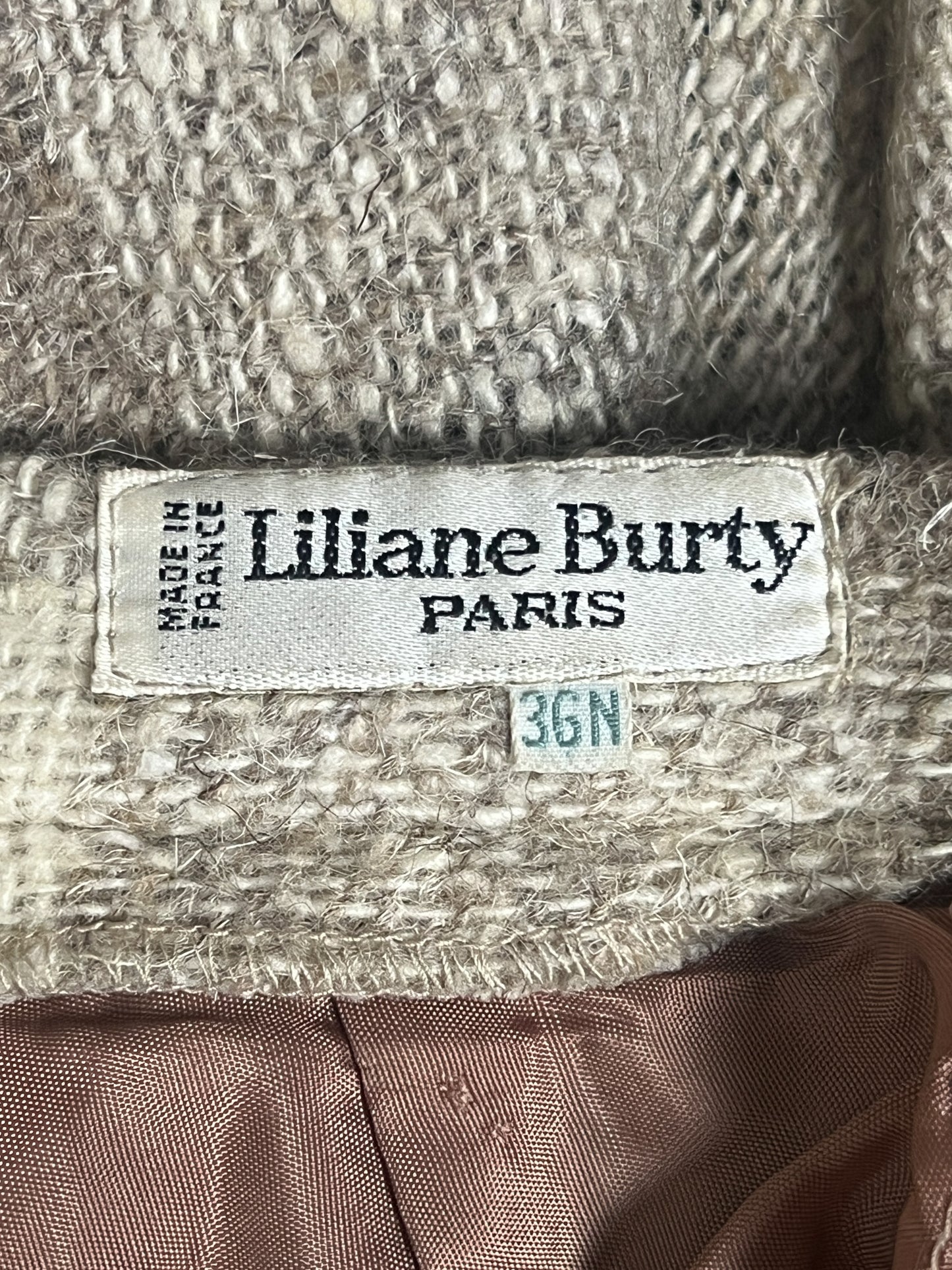 Jupe Liliane Burty Vintage Laine Carreaux Beige - Made in France - T $32/34$ (XXS/XS)