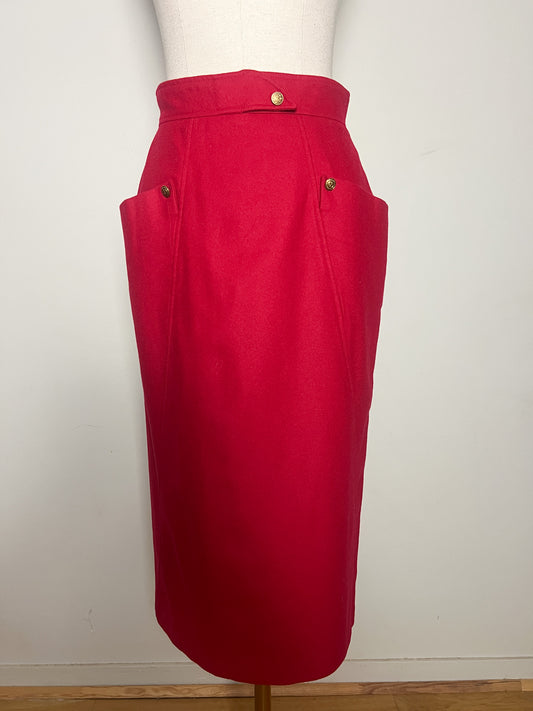 Jupe Crayon Vintage Sym Rouge - 80% Laine Vierge - Made in France T36