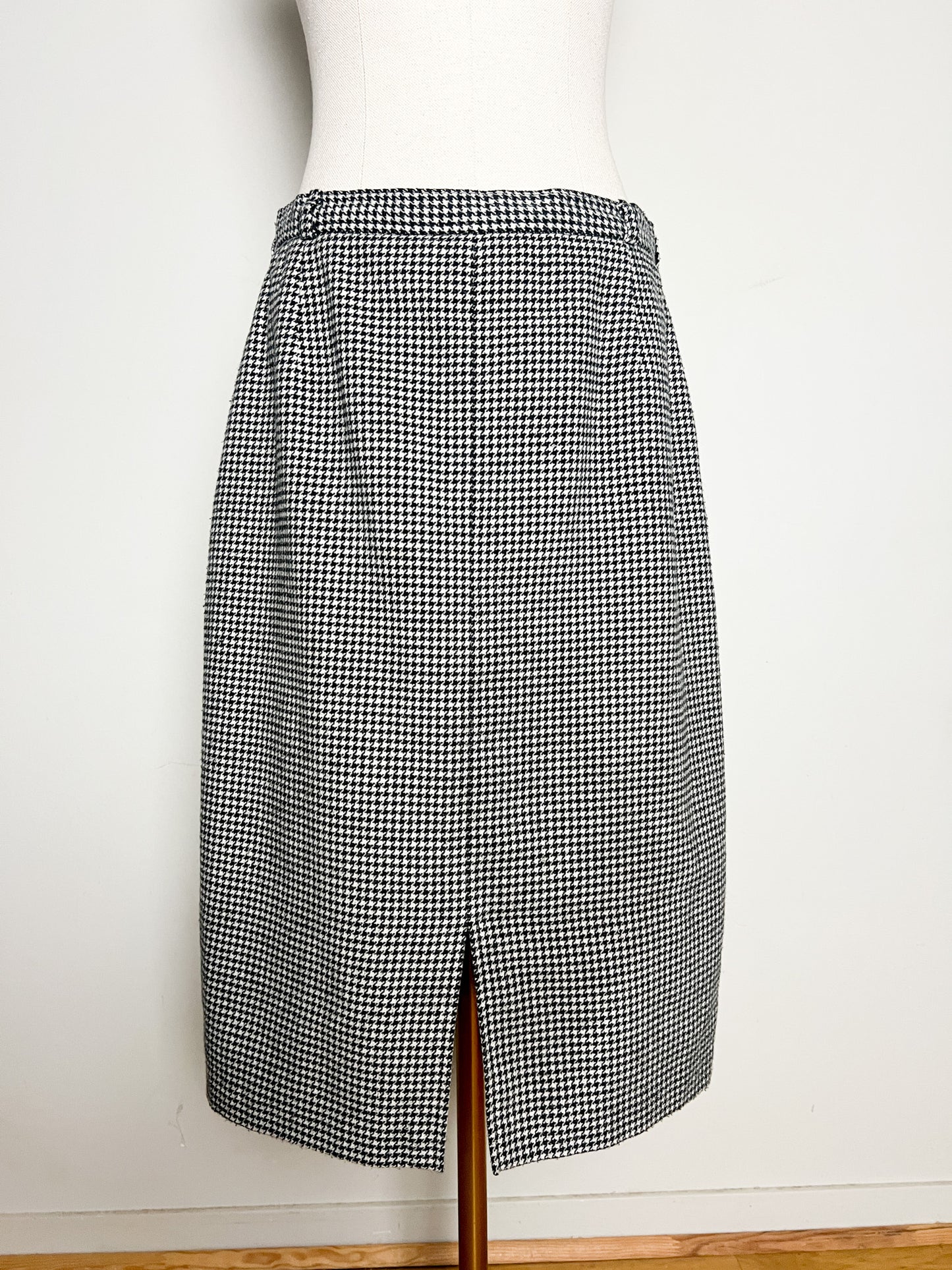 Jupe Vintage Années 80 90 Pied-de-Poule Noir & Blanc - Fentes - Laine T 40
