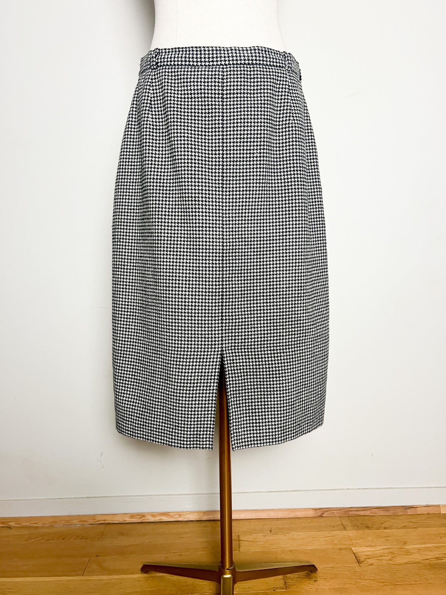 Jupe Vintage Années 80 90 Pied-de-Poule Noir & Blanc - Fentes - Laine T 40