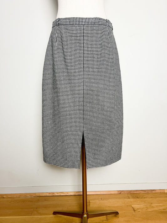 Jupe Vintage Années 80 90 Pied-de-Poule Noir & Blanc - Fentes - Laine T 40