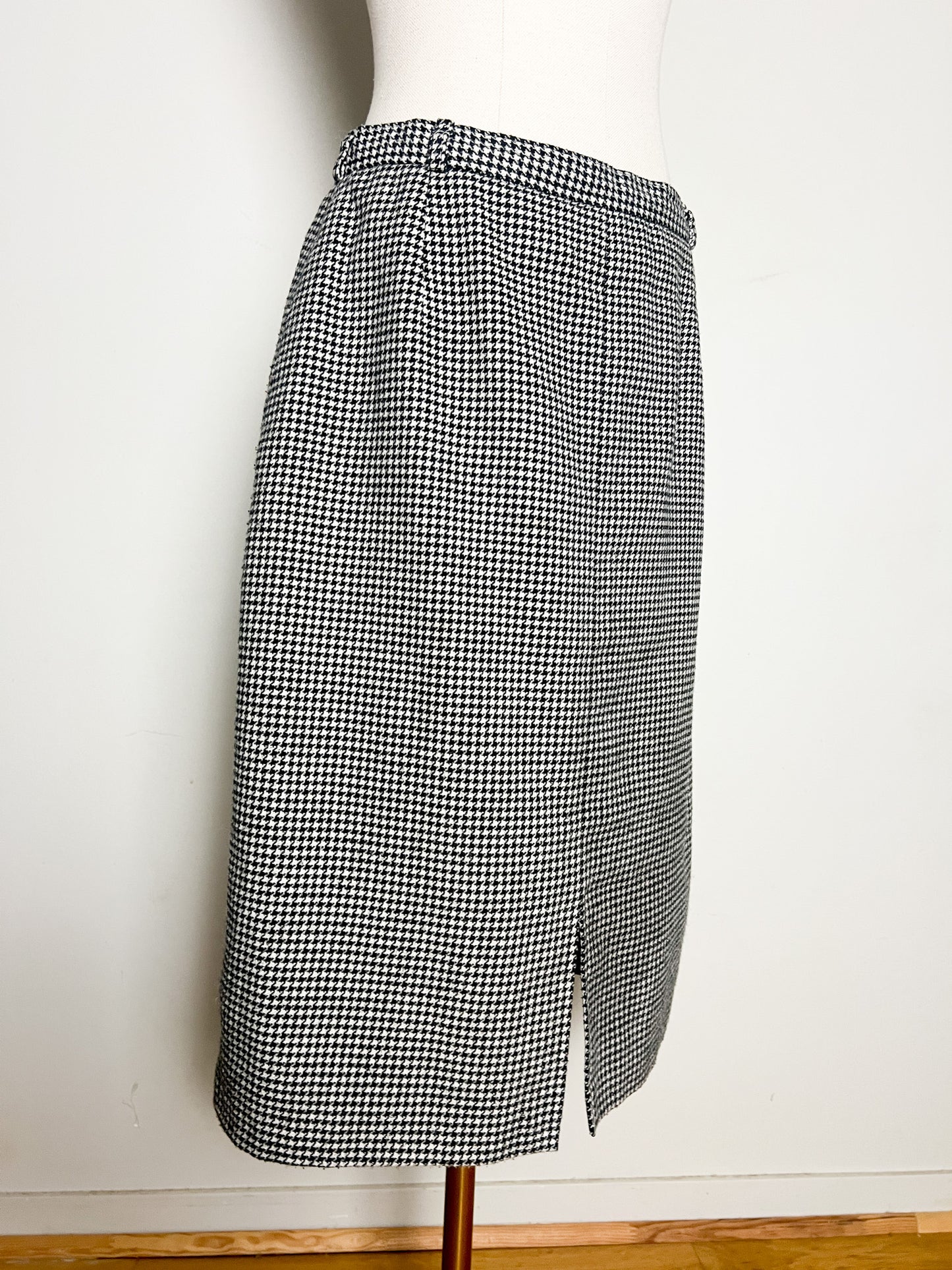 Jupe Vintage Années 80 90 Pied-de-Poule Noir & Blanc - Fentes - Laine T 40