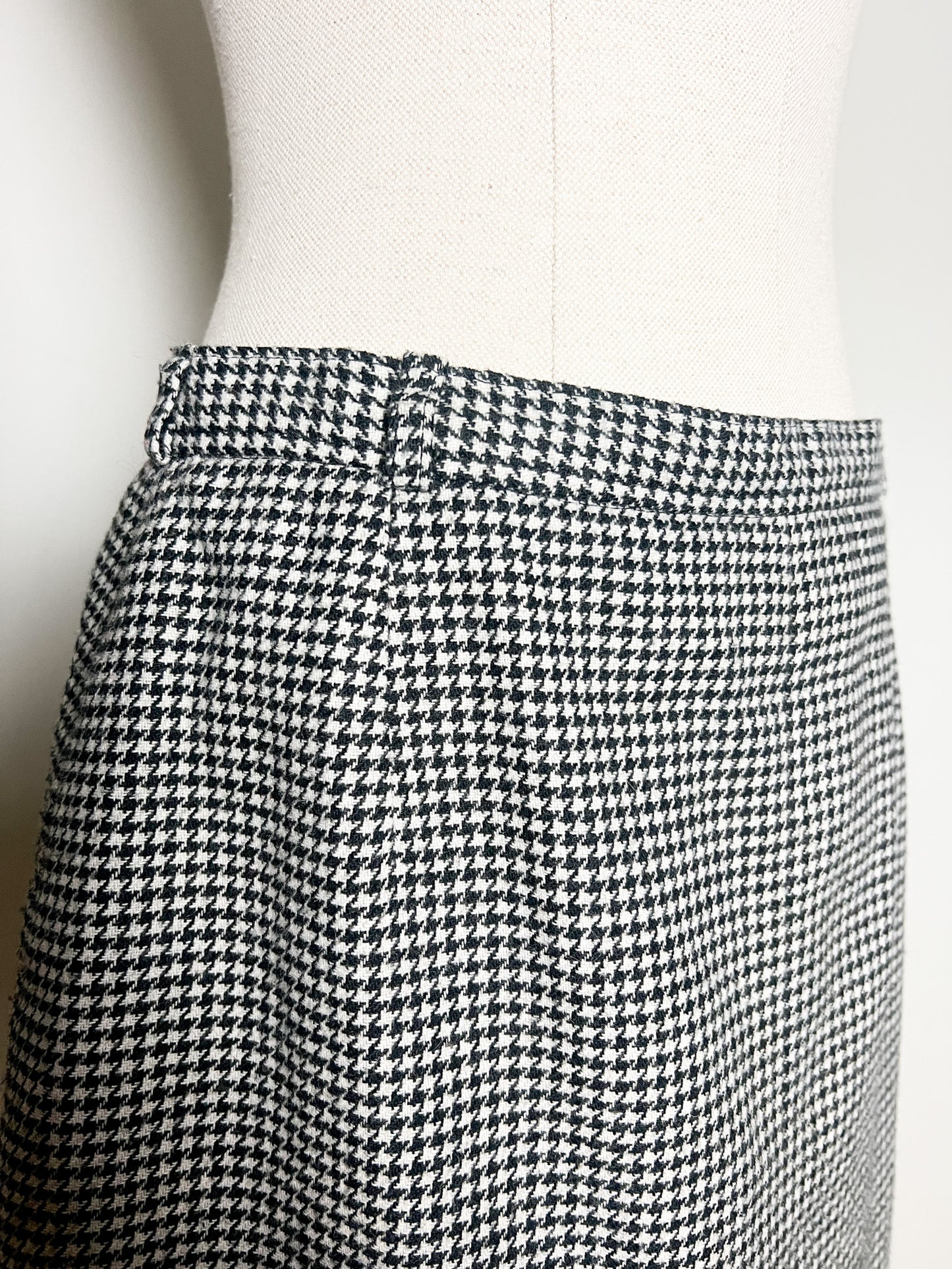 Jupe Vintage Années 80 90 Pied-de-Poule Noir & Blanc - Fentes - Laine T 40