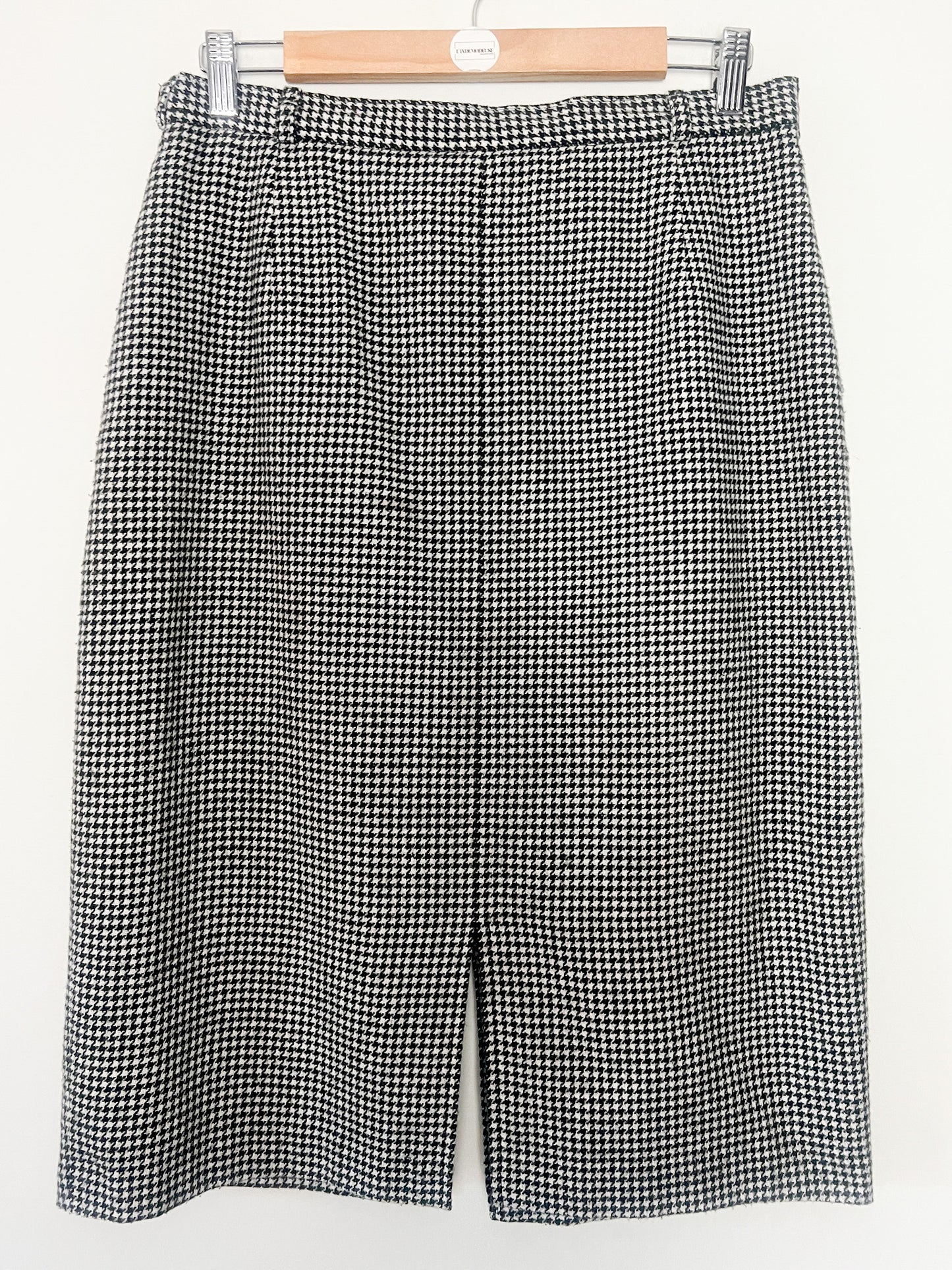 Jupe Vintage Années 80 90 Pied-de-Poule Noir & Blanc - Fentes - Laine T 40