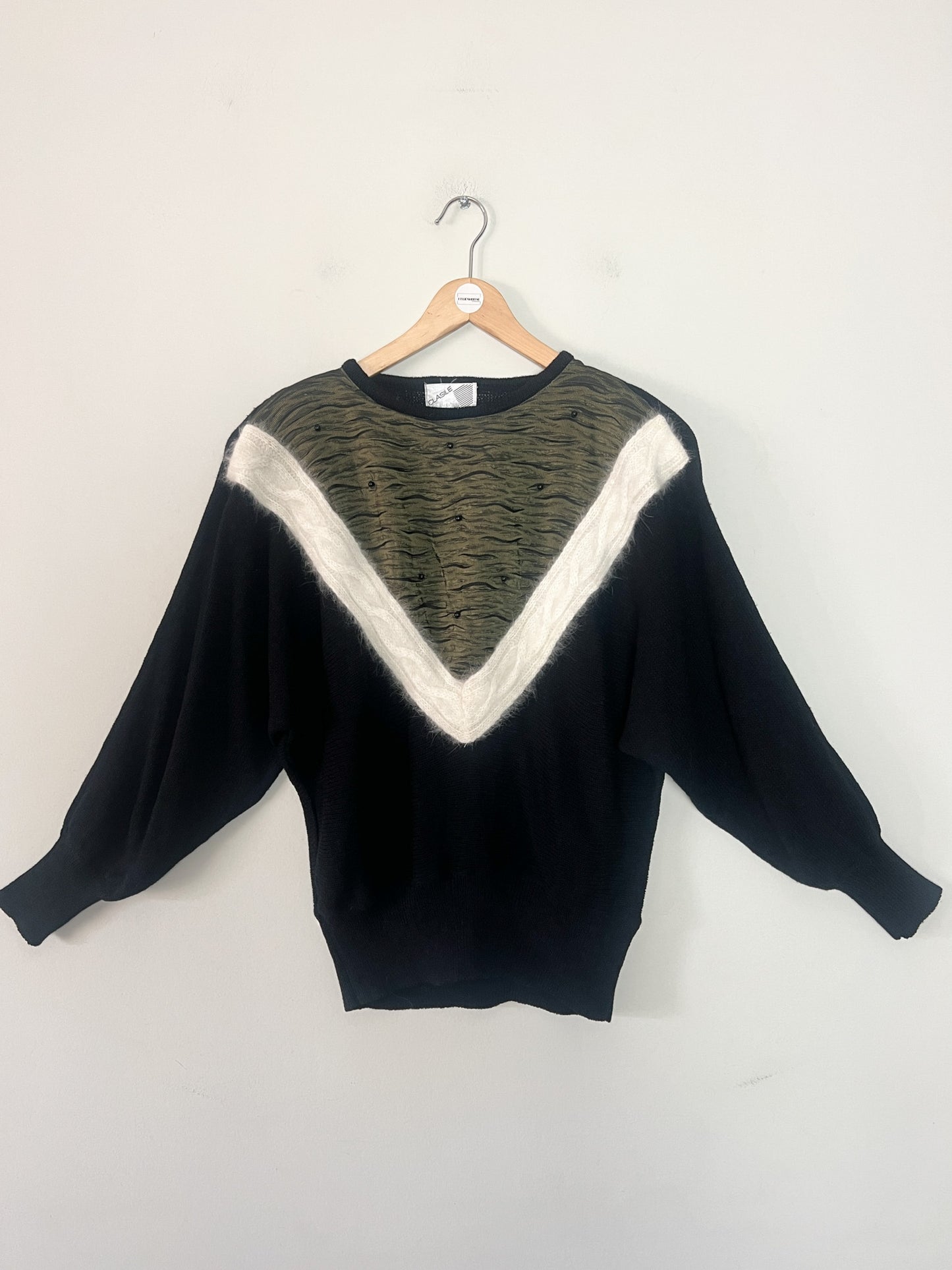 Pull Vintage Années 80 Manches Chauve-souris - Épaulettes - Angora & Perles T38/40