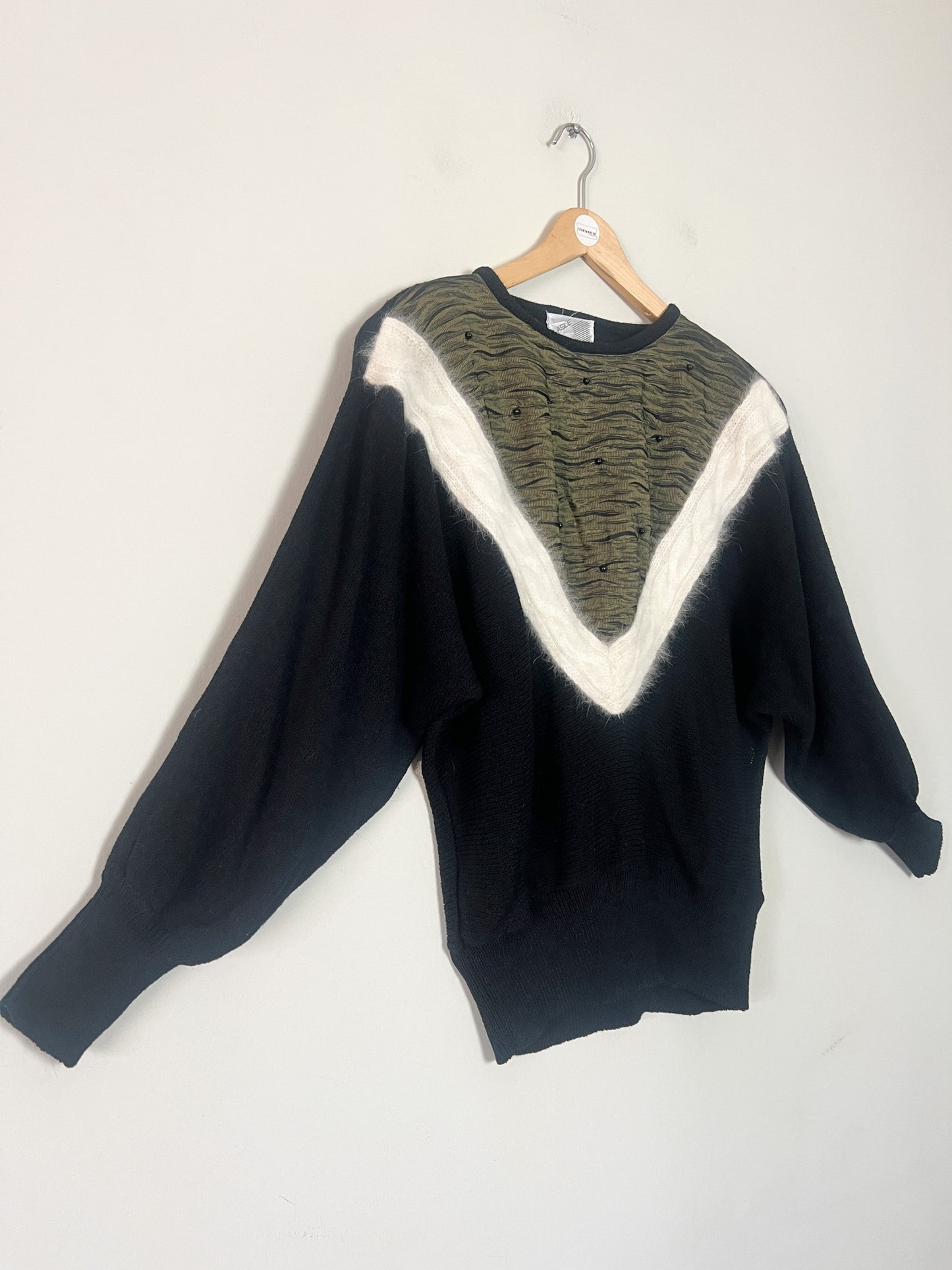 Pull Vintage Années 80 Manches Chauve-souris - Épaulettes - Angora & Perles T38/40