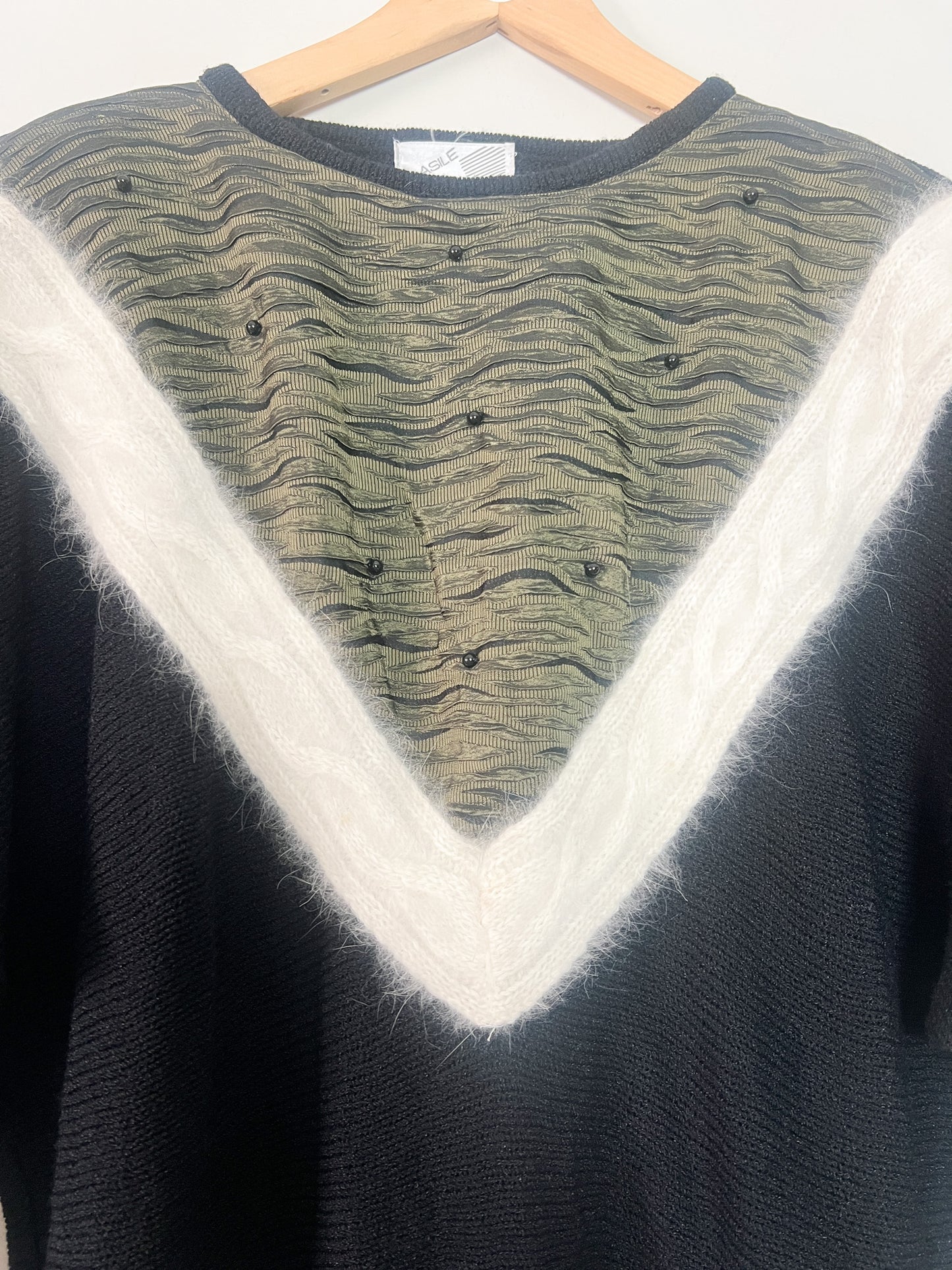 Pull Vintage Années 80 Manches Chauve-souris - Épaulettes - Angora & Perles T38/40