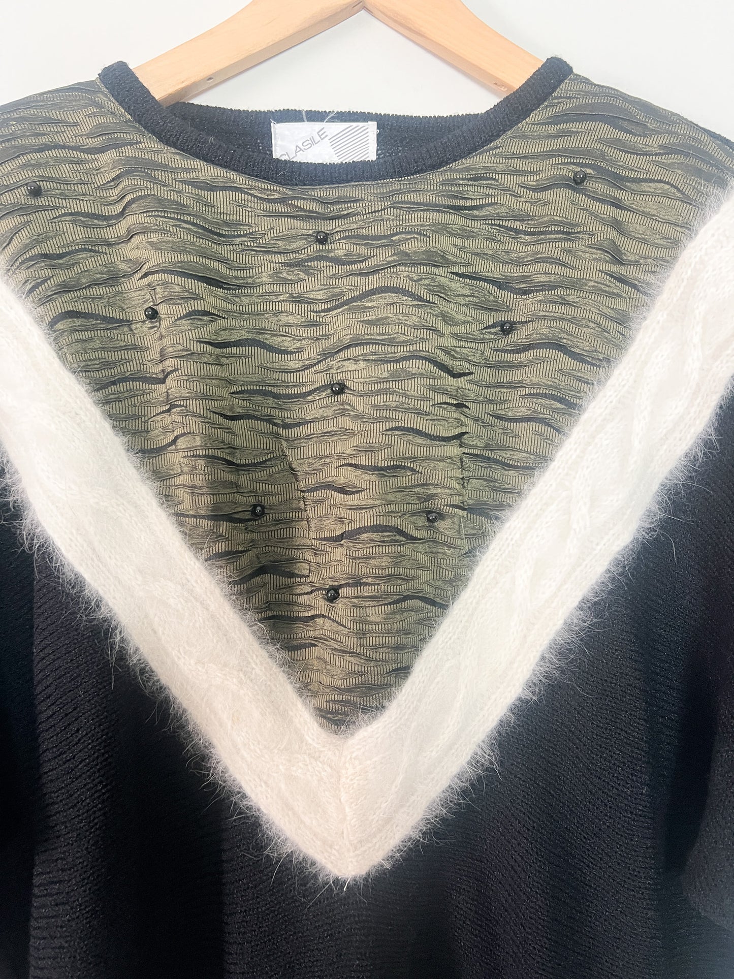 Pull Vintage Années 80 Manches Chauve-souris - Épaulettes - Angora & Perles T38/40