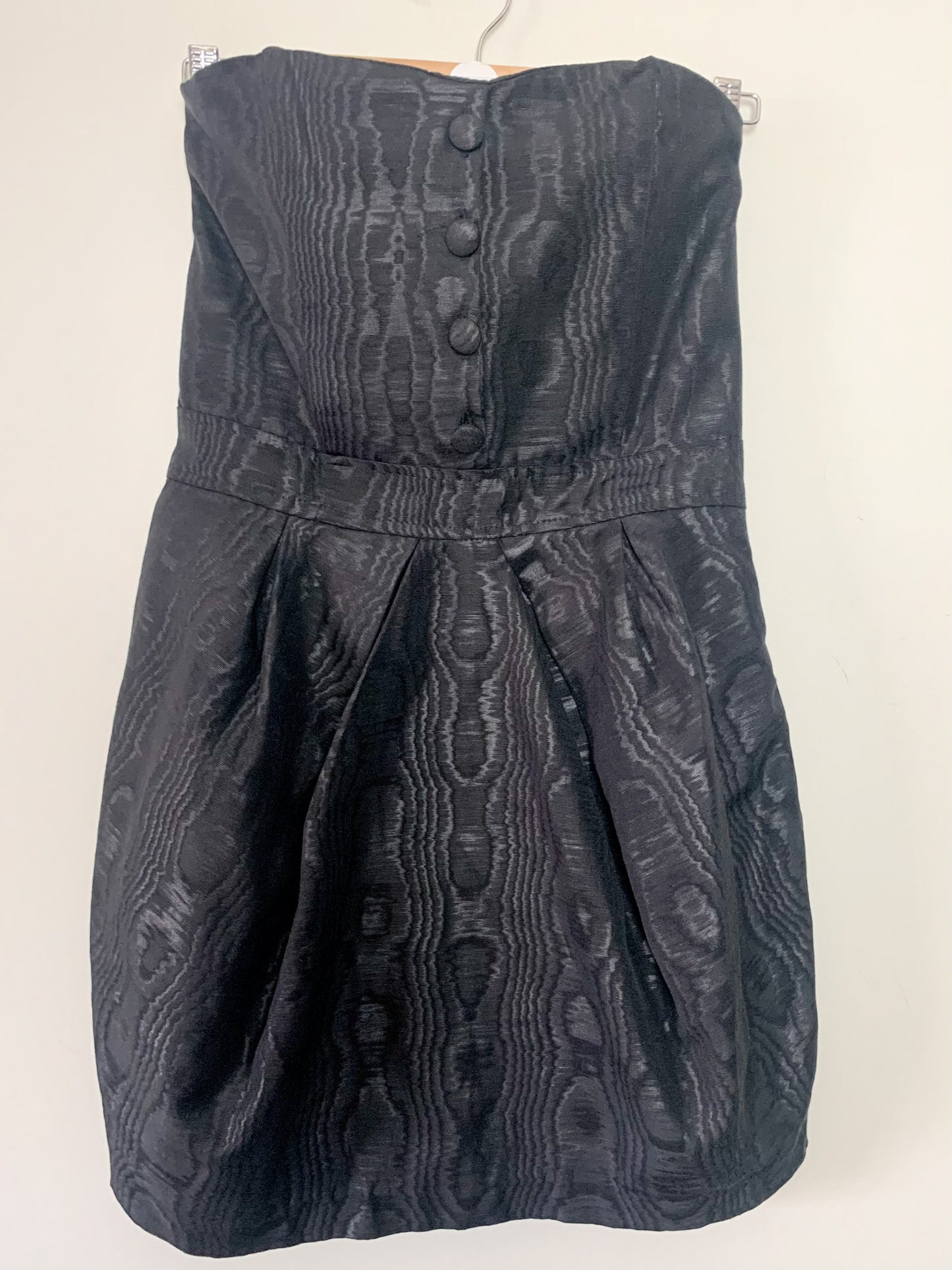 Robe Bustier Vintage années 80 Noir Moiré - Coupe Sculpturale T 36/38 - Jupe Bouffante