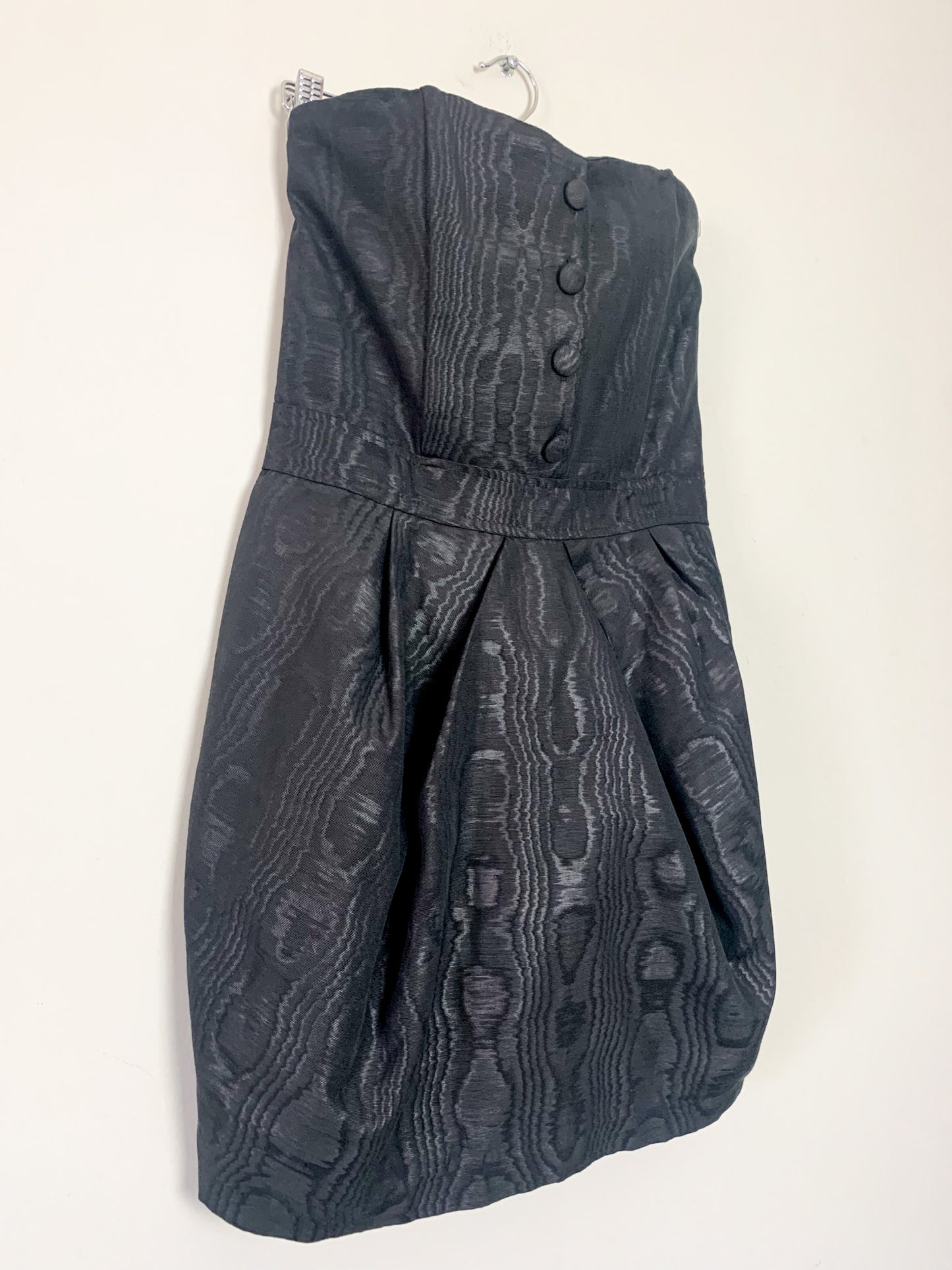 Robe Bustier Vintage années 80 Noir Moiré - Coupe Sculpturale T 36/38 - Jupe Bouffante