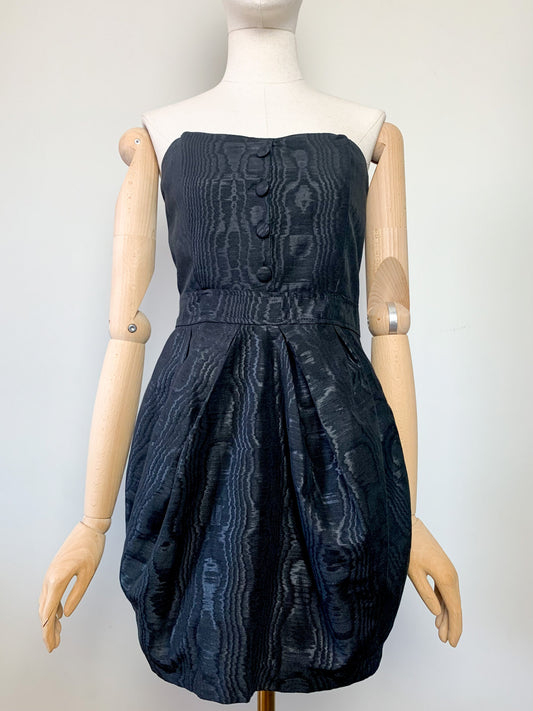 Robe Bustier Vintage années 80 Noir Moiré - Coupe Sculpturale T 36/38 - Jupe Bouffante