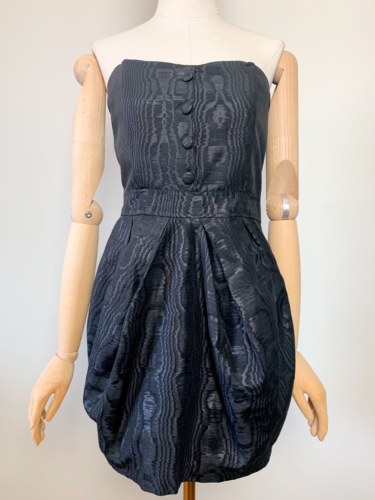 Robe Bustier Vintage années 80 Noir Moiré - Coupe Sculpturale T 36/38 - Jupe Bouffante