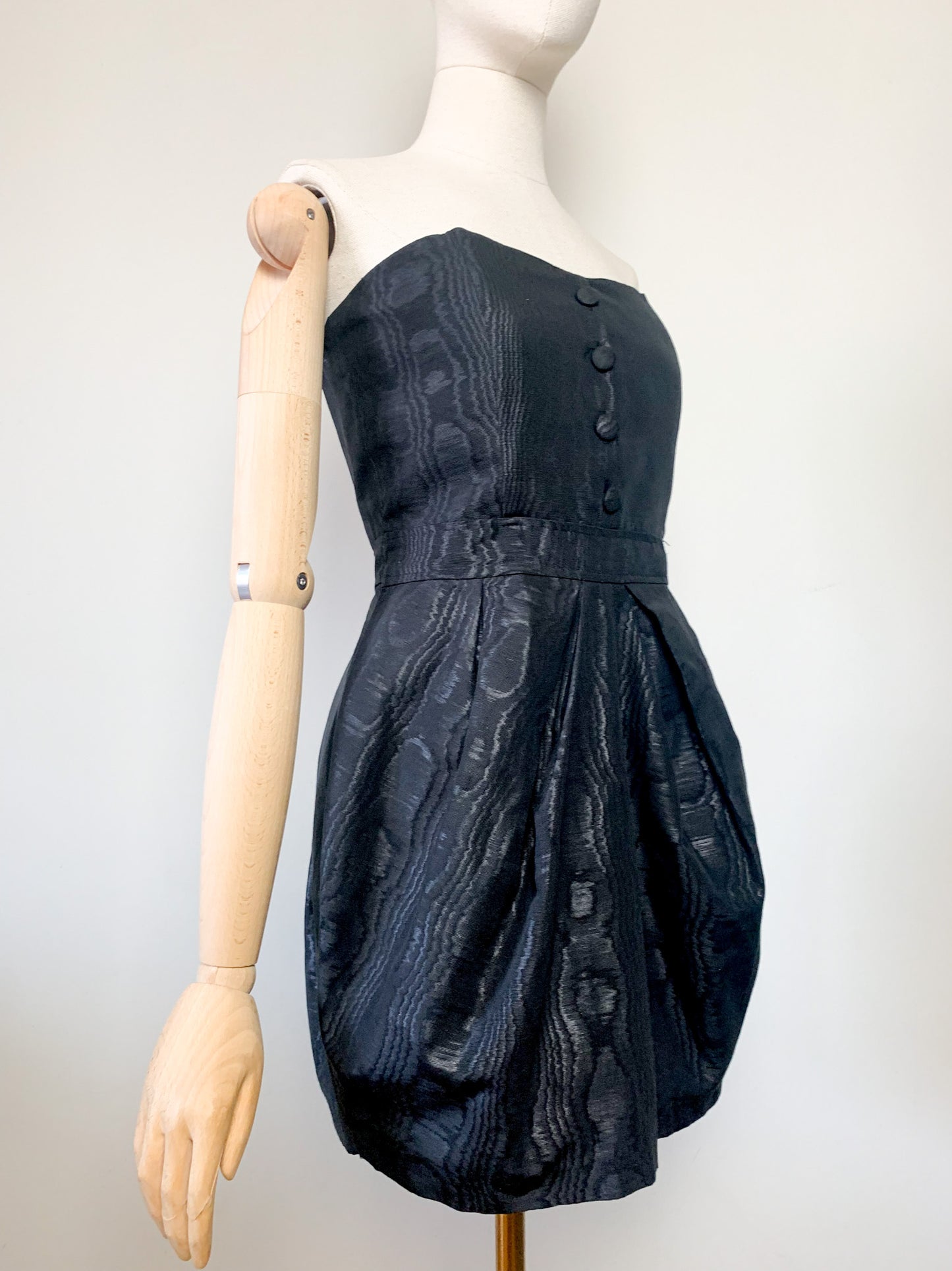 Robe Bustier Vintage années 80 Noir Moiré - Coupe Sculpturale T 36/38 - Jupe Bouffante