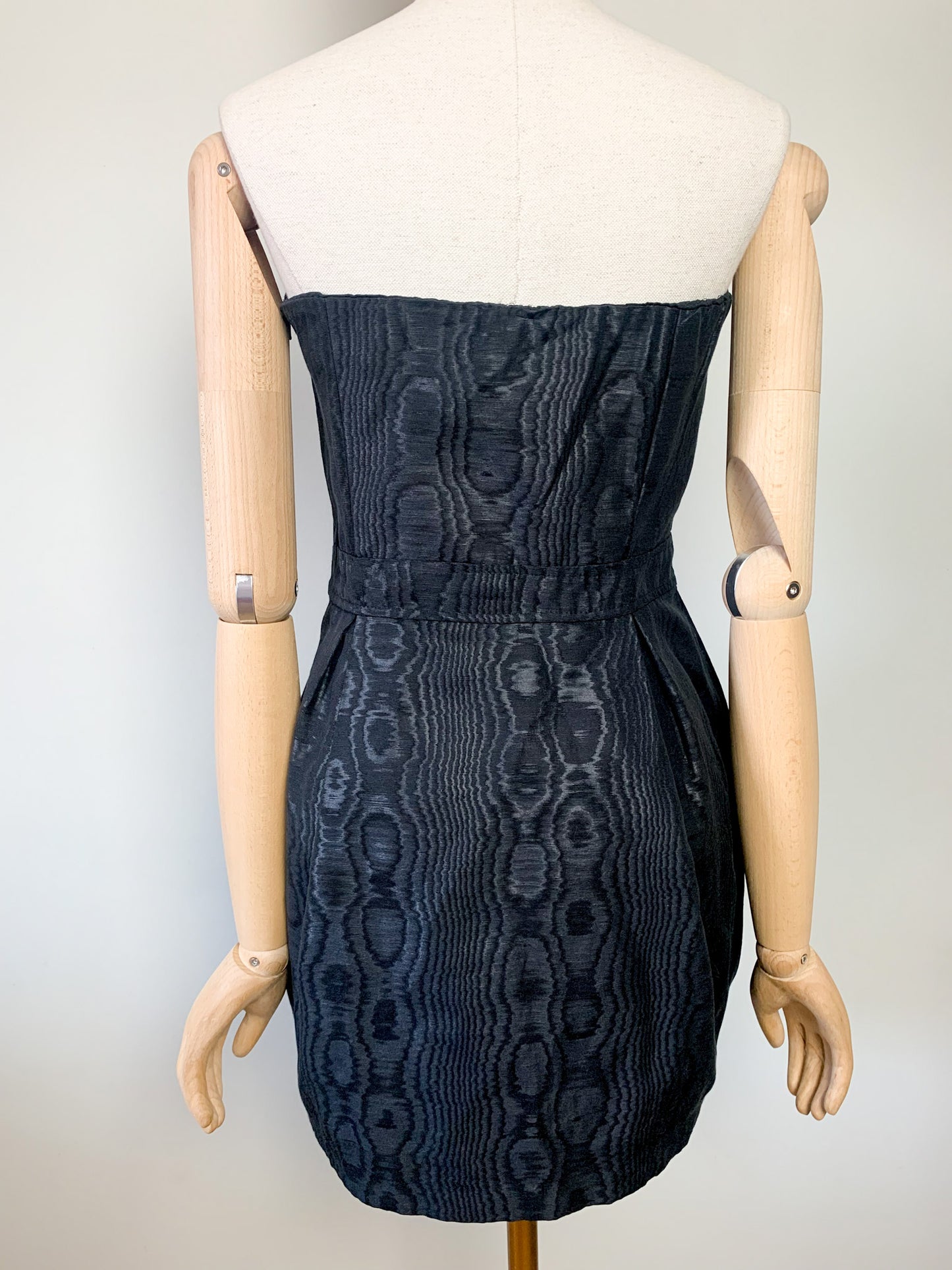 Robe Bustier Vintage années 80 Noir Moiré - Coupe Sculpturale T 36/38 - Jupe Bouffante