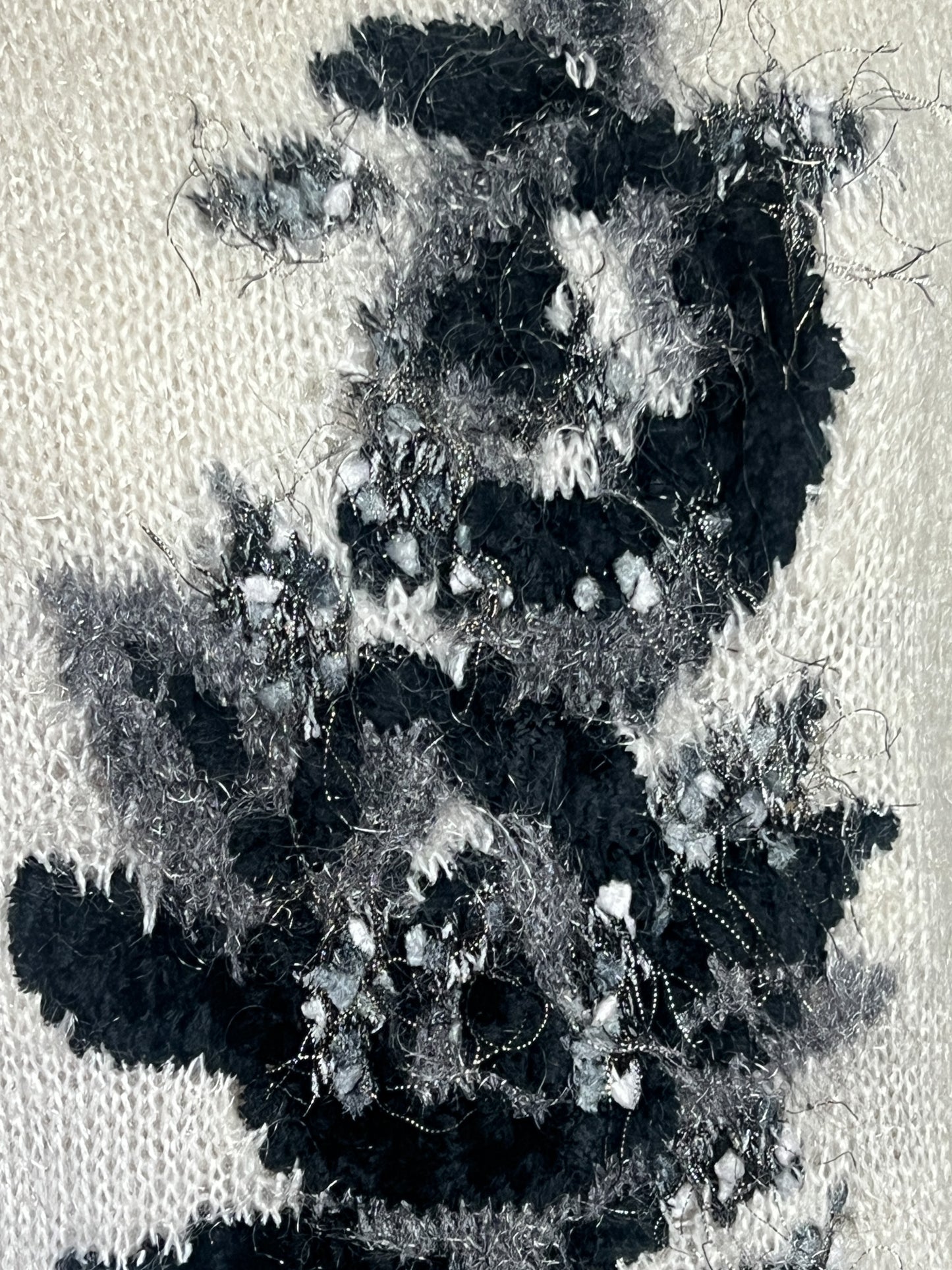 Pull cosy Vintage T 38 Col Montant - Motif Floral Rétro Gris/Noir - Doux Style Mohair
