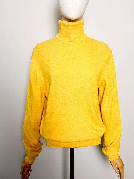 Pull Col Roulé Vintage années 80 Benetton 78% Laine / 22% Angora - Jaune Vif T40