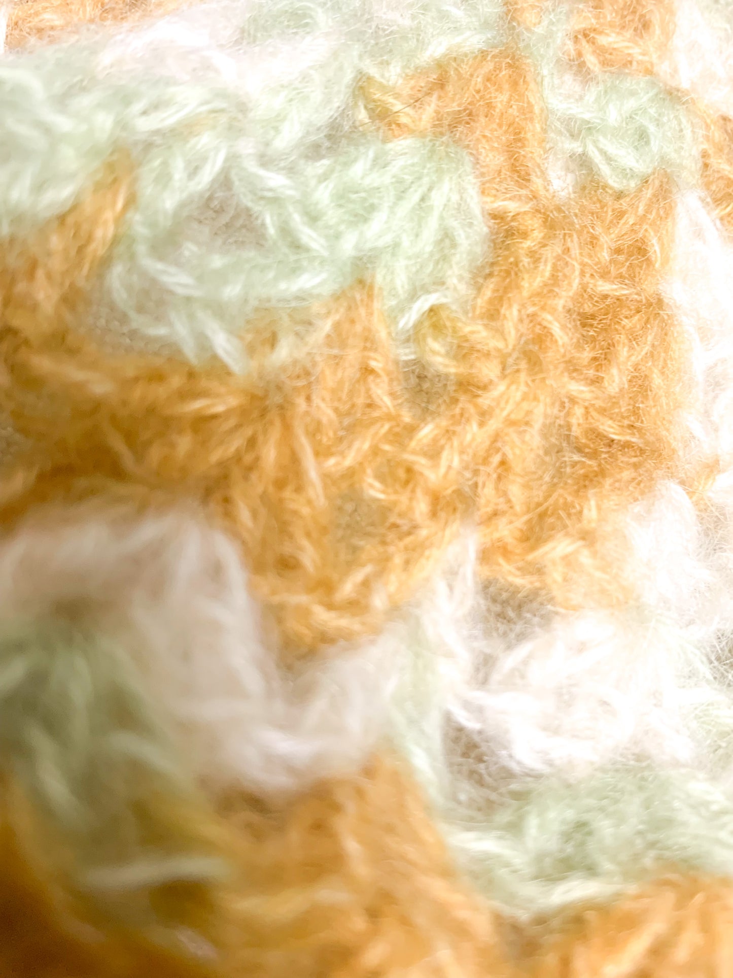 Béret Vintage 70s Tricoté Main - 100% Laine Ajourée - Palette Naturelle Ocre, Vert d'eau, Crème - Taille Unique