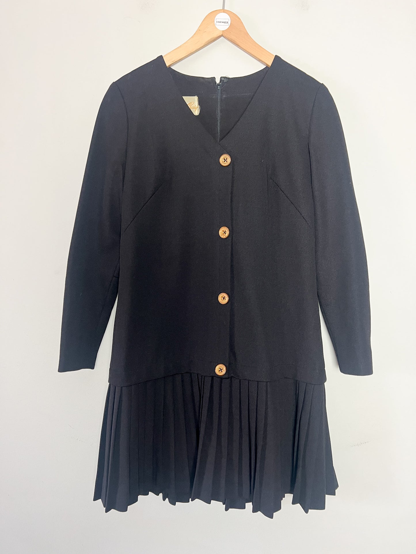 Robe Vintage années 80- Noire à plis - Carol Craiq - T36/38