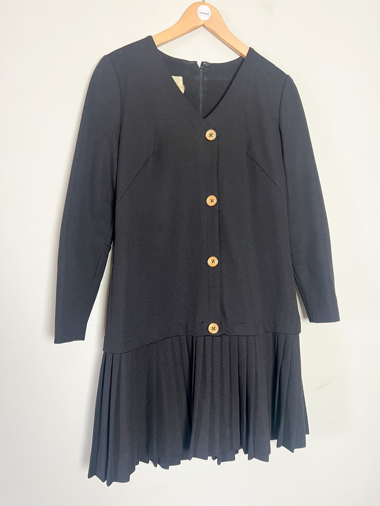 Robe Vintage années 80- Noire à plis - Carol Craiq - T36/38