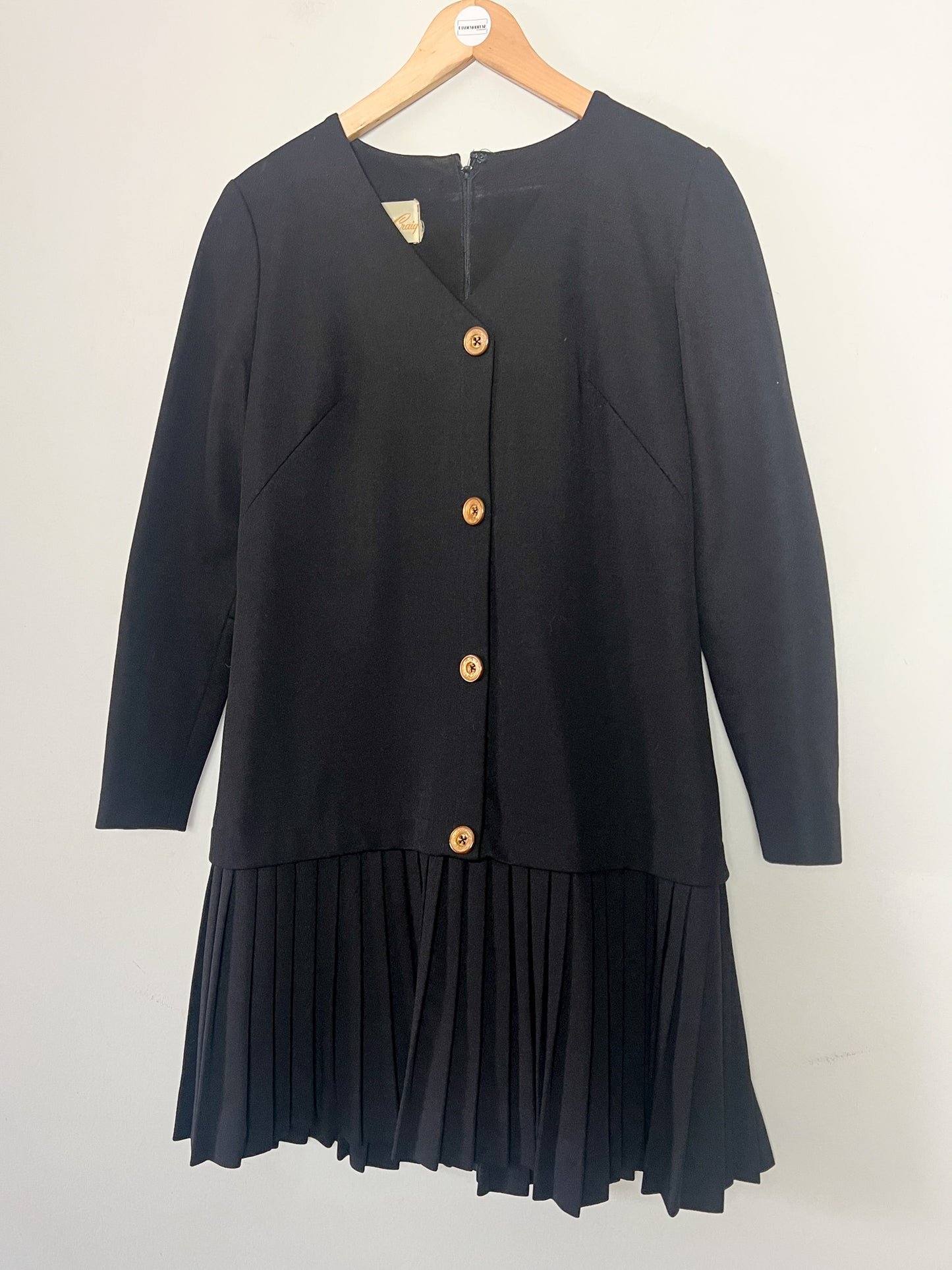 Robe Vintage années 80- Noire à plis - Carol Craiq - T36/38