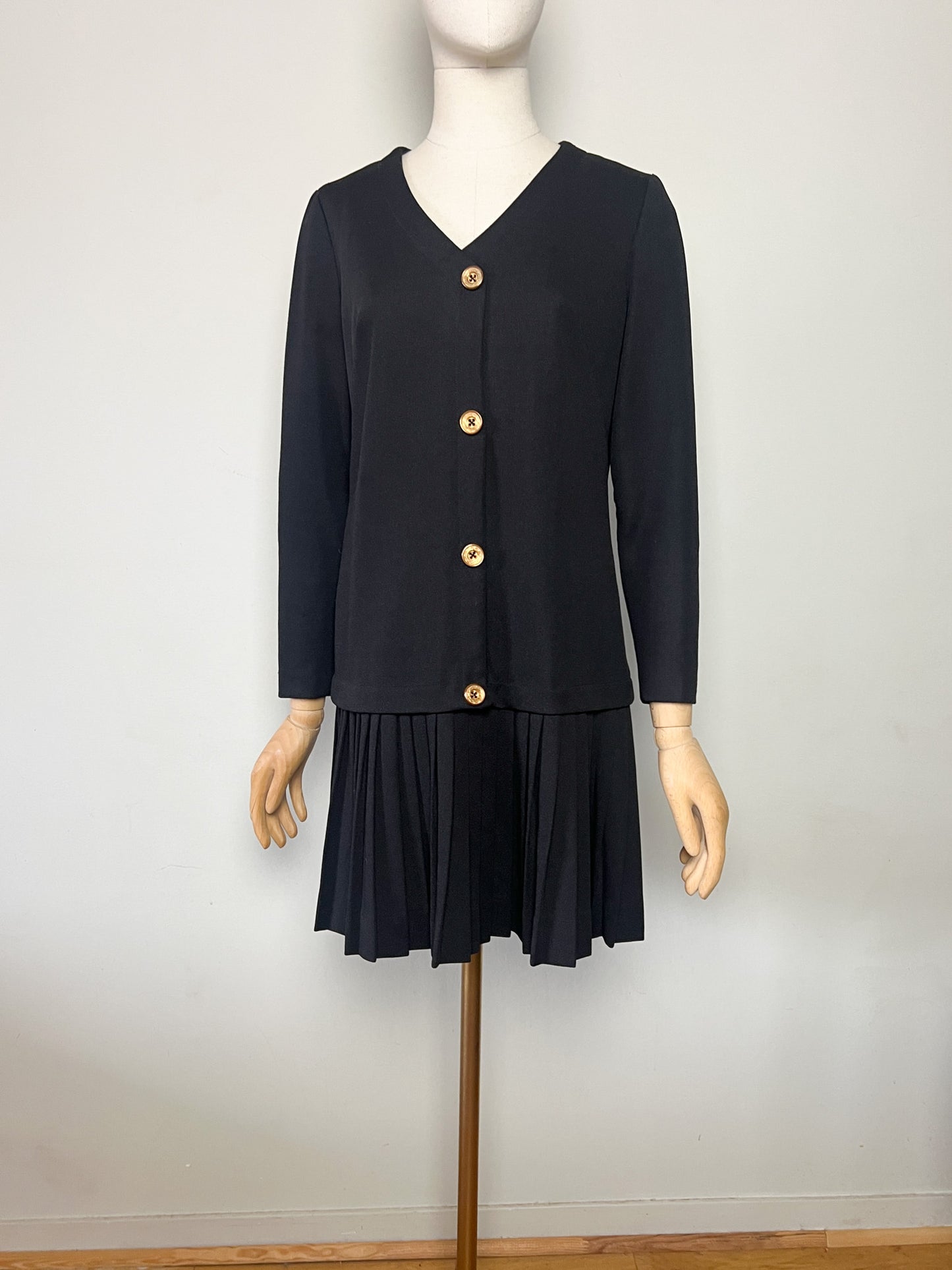 Robe Vintage années 80- Noire à plis - Carol Craiq - T36/38