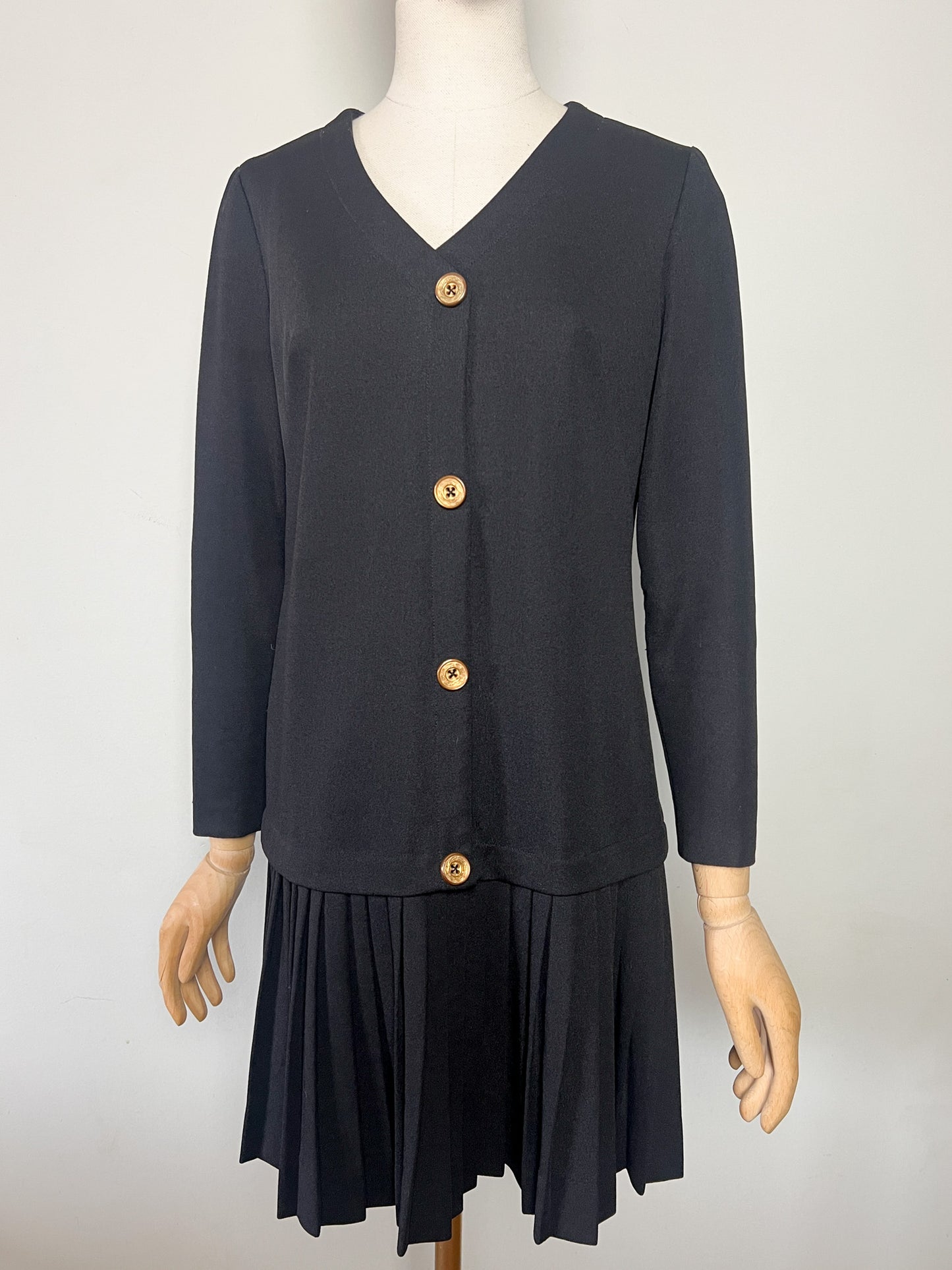 Robe Vintage années 80- Noire à plis - Carol Craiq - T36/38