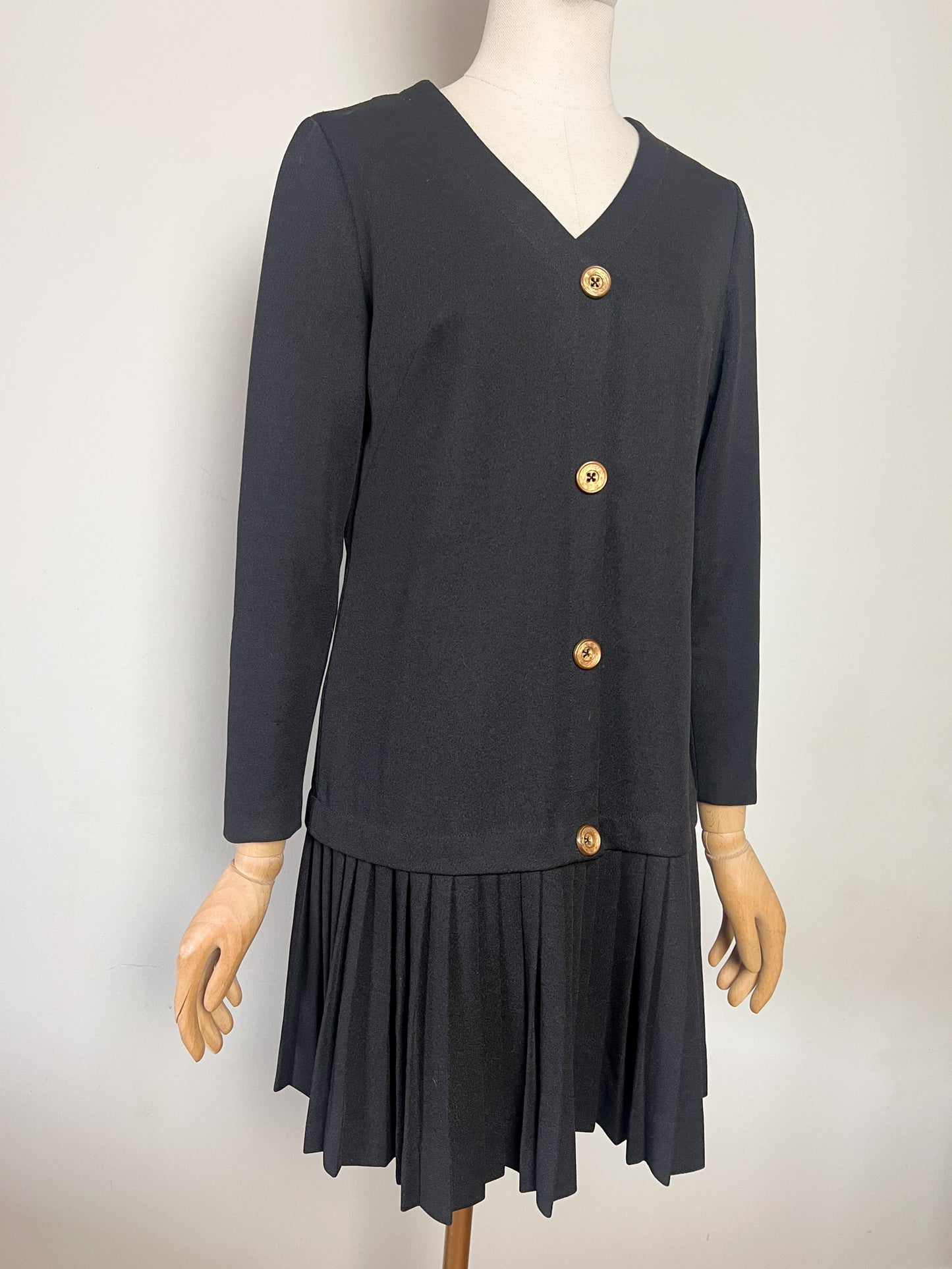 Robe Vintage années 80- Noire à plis - Carol Craiq - T36/38