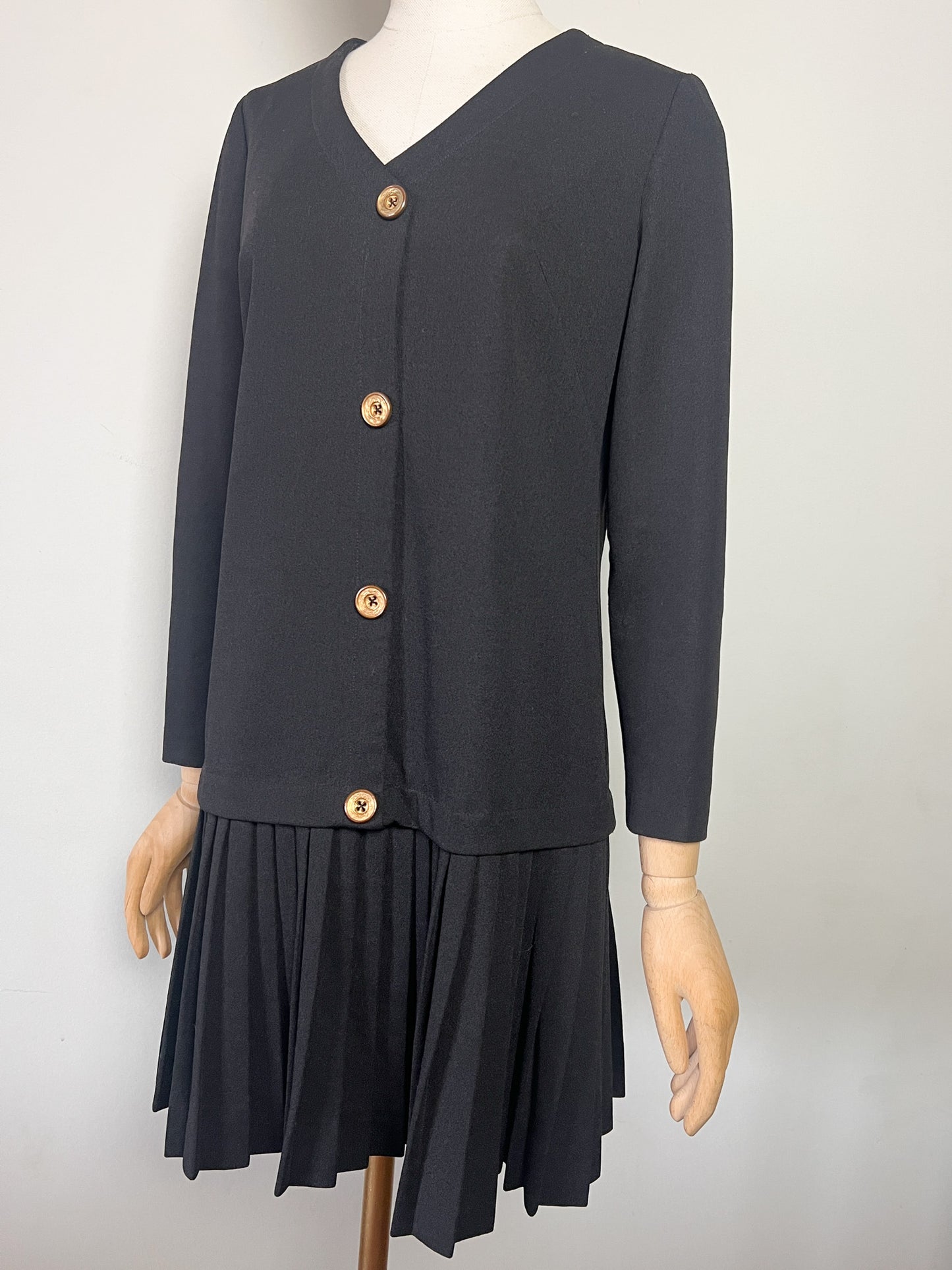 Robe Vintage années 80- Noire à plis - Carol Craiq - T36/38