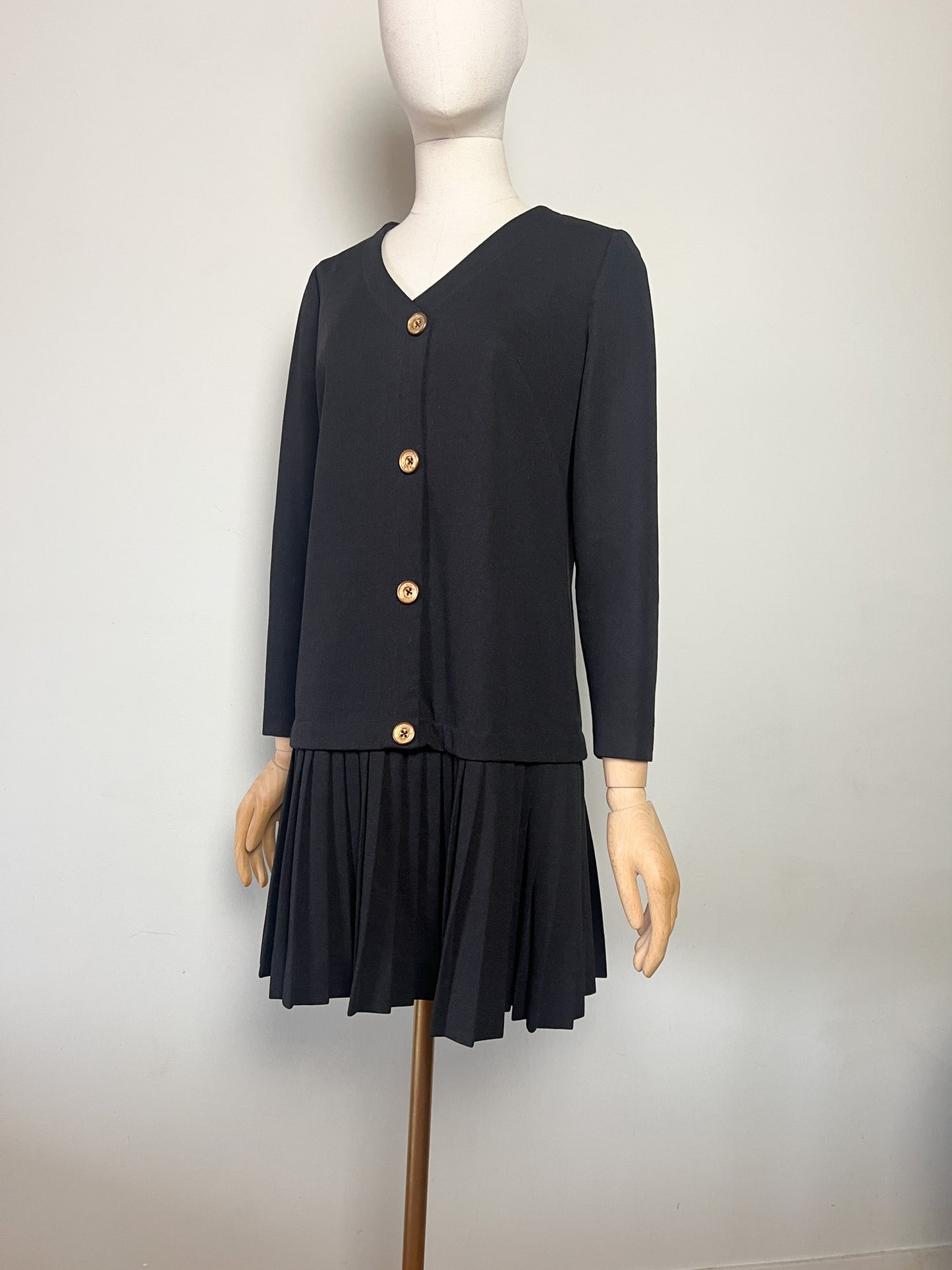 Robe Vintage années 80- Noire à plis - Carol Craiq - T36/38