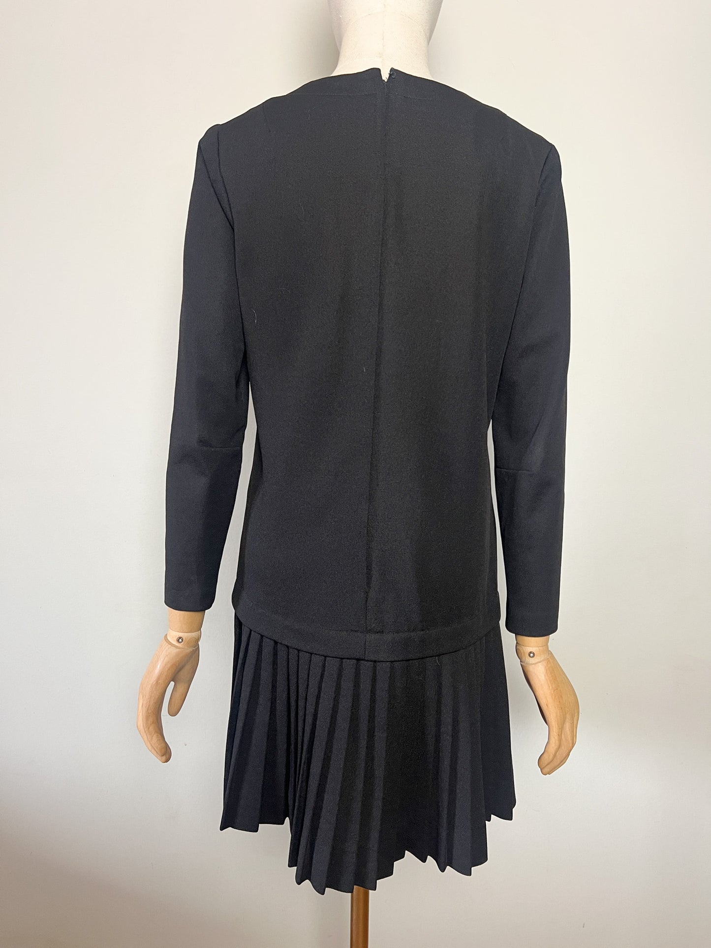 Robe Vintage années 80- Noire à plis - Carol Craiq - T36/38