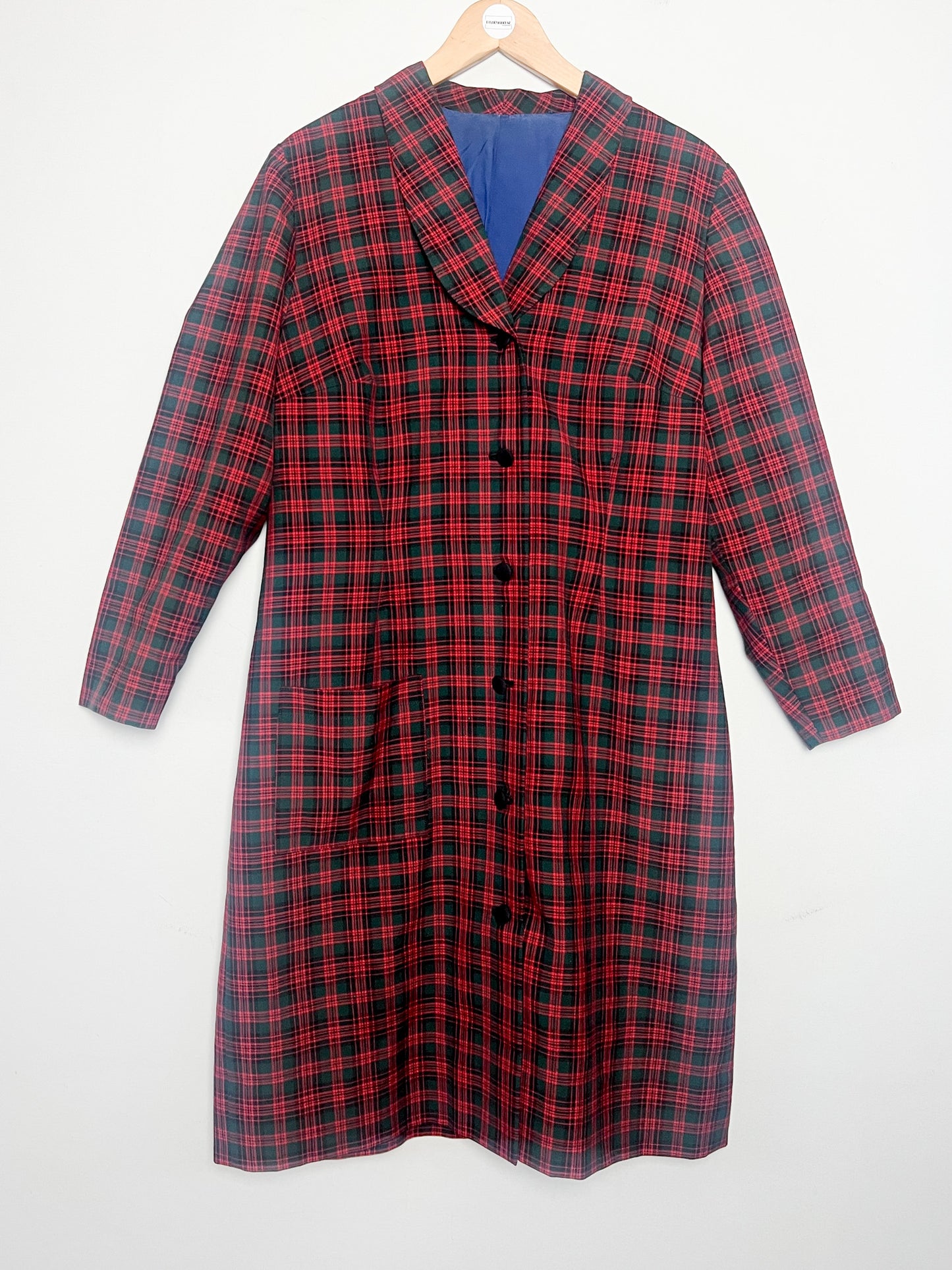 Veste Mi-Longue Légère Vintage années 80 Tartan - Vert Sapin & Rouge - T. 40