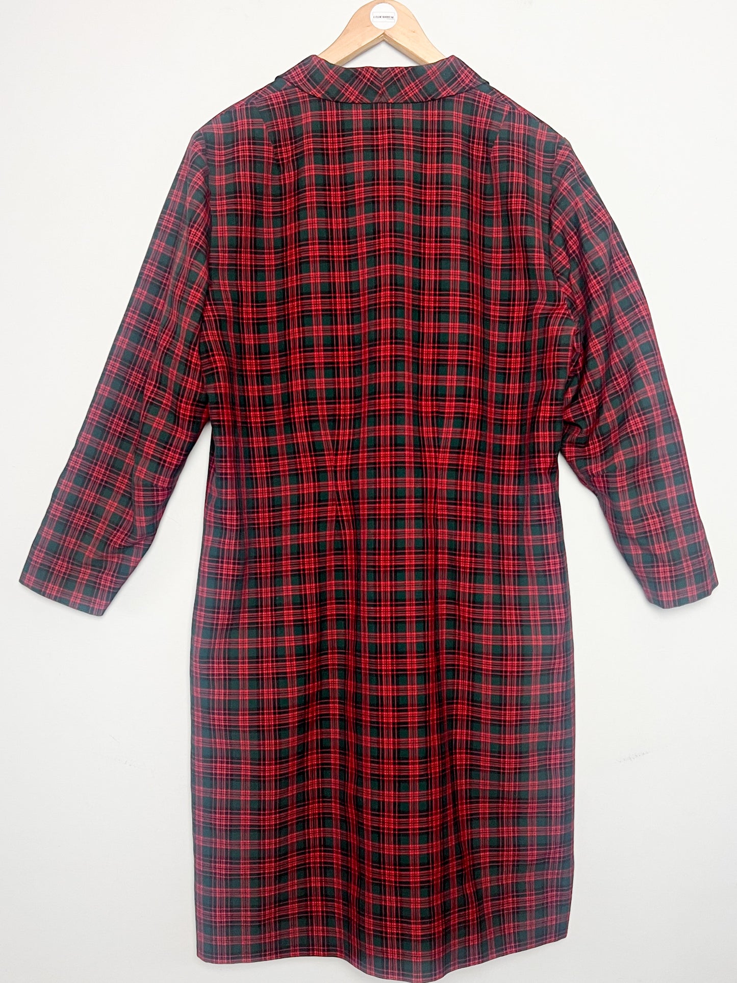 Veste Mi-Longue Légère Vintage années 80 Tartan - Vert Sapin & Rouge - T. 40