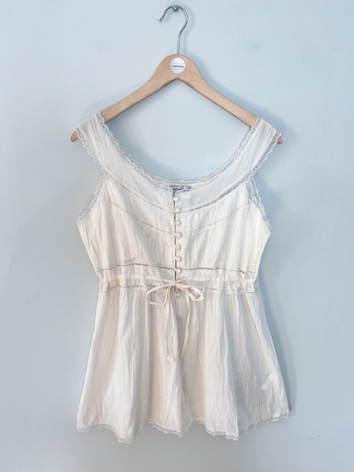 Blouse Bohème Romantique Blanc crème Vintage - Dentelle & Lien Taille – T 38/40 (L)