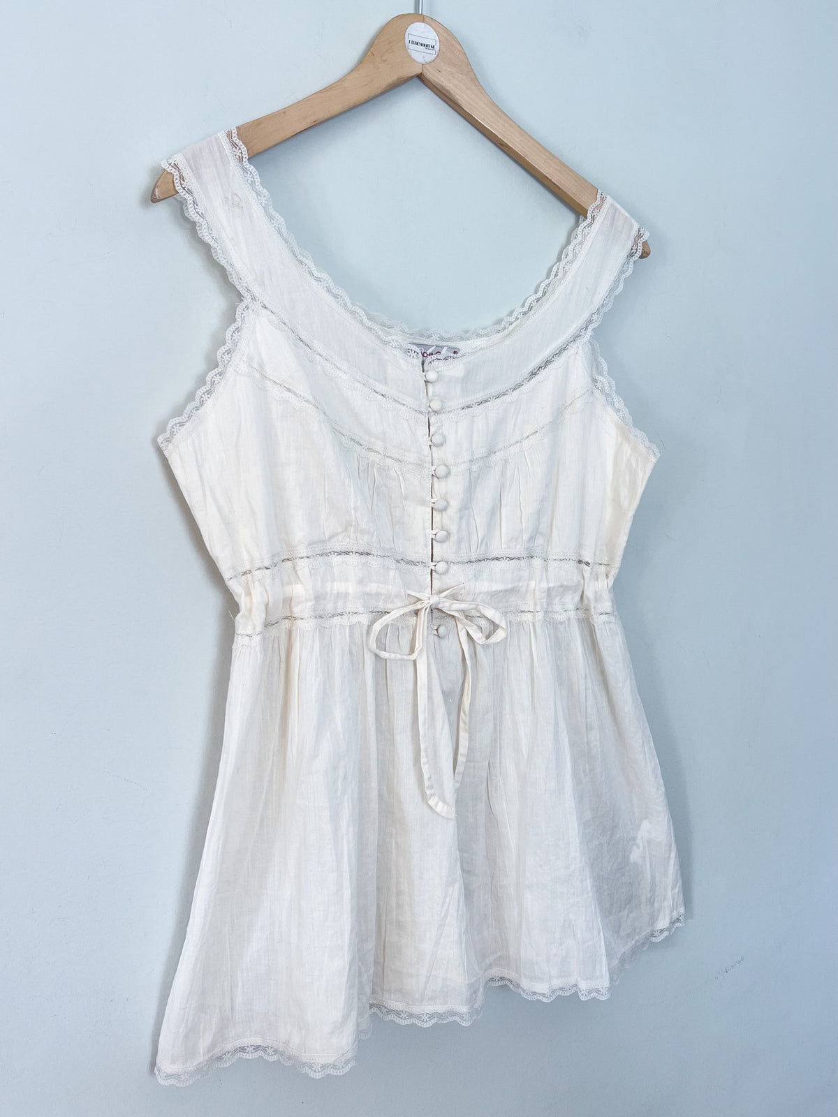 Blouse Bohème Romantique Blanc crème Vintage - Dentelle & Lien Taille – T 38/40 (L)