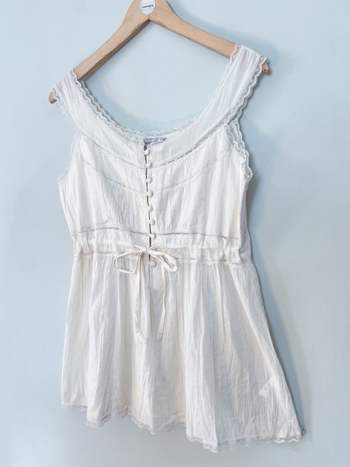 Blouse Bohème Romantique Blanc crème Vintage - Dentelle & Lien Taille – T 38/40 (L)