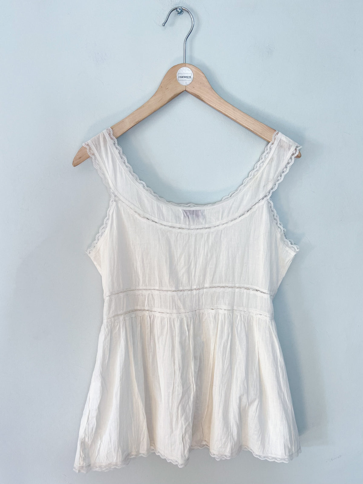 Blouse Bohème Romantique Blanc crème Vintage - Dentelle & Lien Taille – T 38/40 (L)
