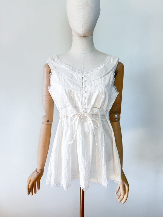 Blouse Bohème Romantique Blanc crème Vintage - Dentelle & Lien Taille – T 38/40 (L)