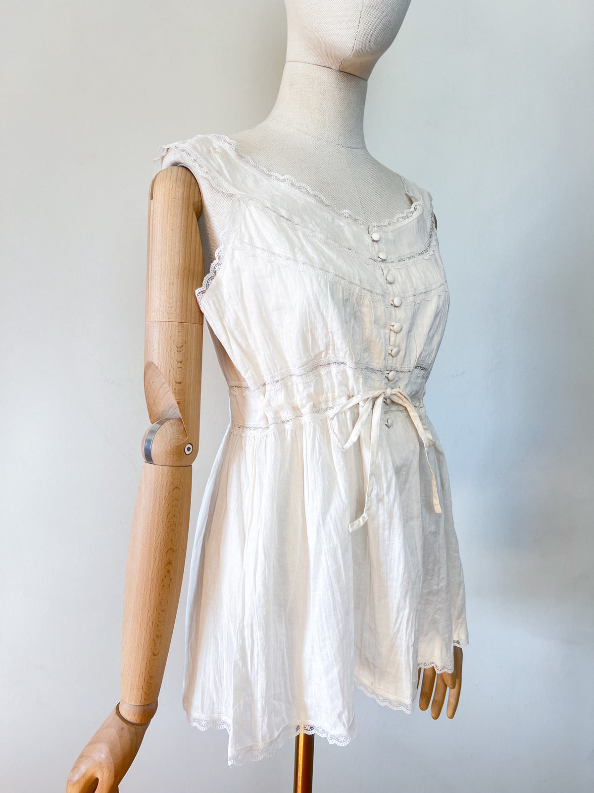Blouse Bohème Romantique Blanc crème Vintage - Dentelle & Lien Taille – T 38/40 (L)
