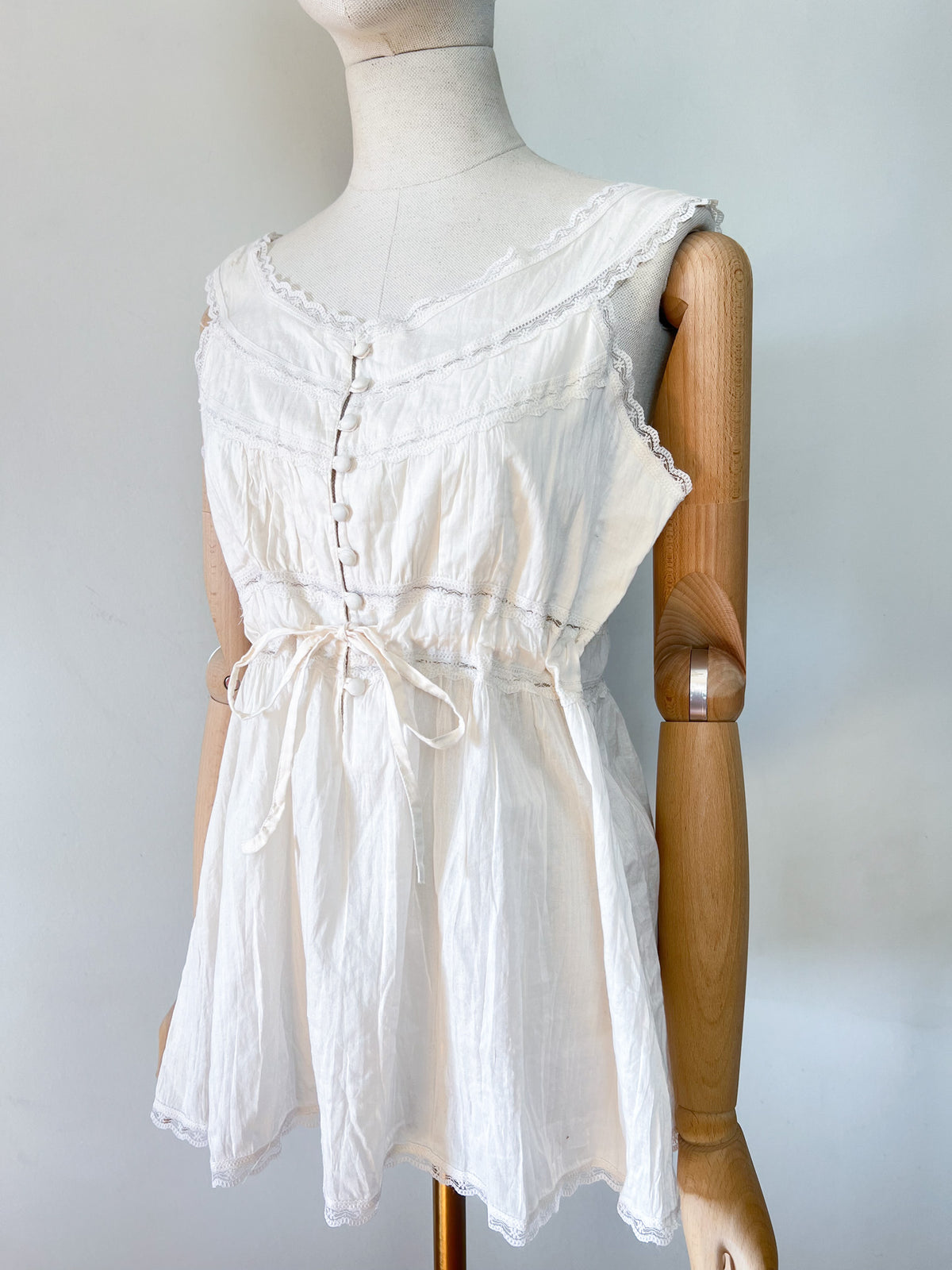 Blouse Bohème Romantique Blanc crème Vintage - Dentelle & Lien Taille – T 38/40 (L)
