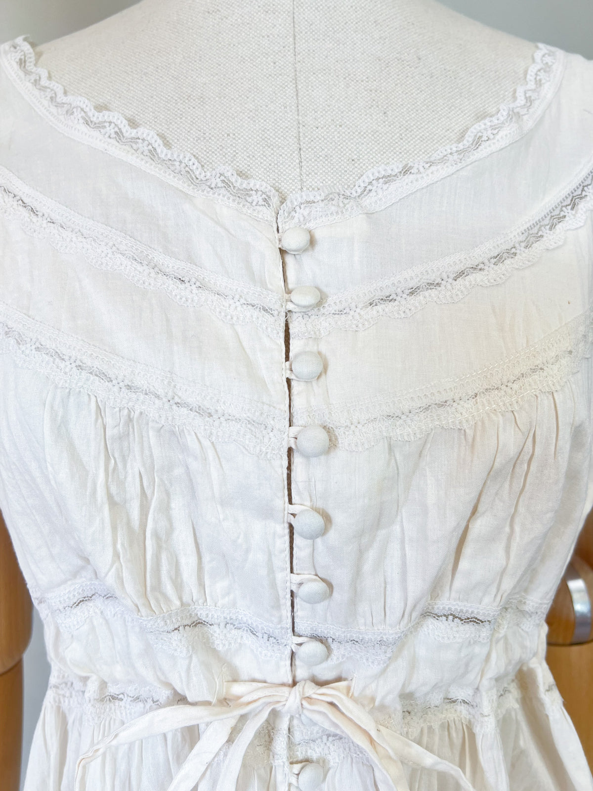 Blouse Bohème Romantique Blanc crème Vintage - Dentelle & Lien Taille – T 38/40 (L)