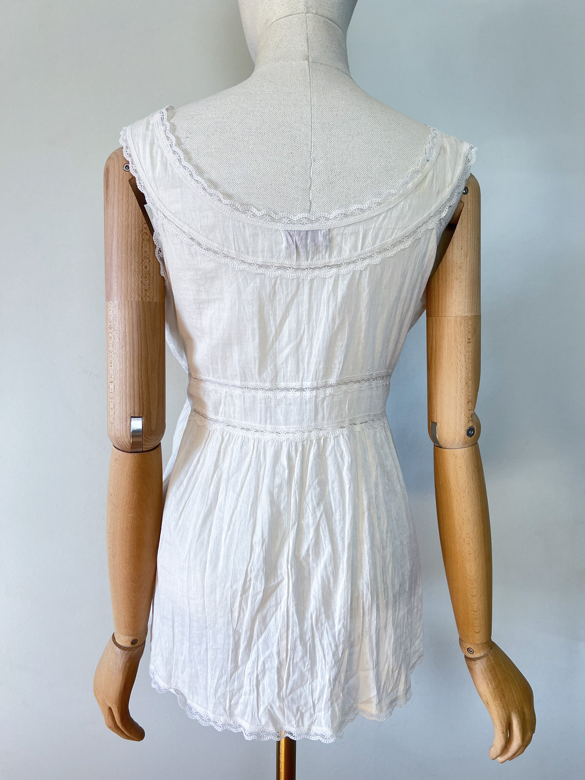 Blouse Bohème Romantique Blanc crème Vintage - Dentelle & Lien Taille – T 38/40 (L)