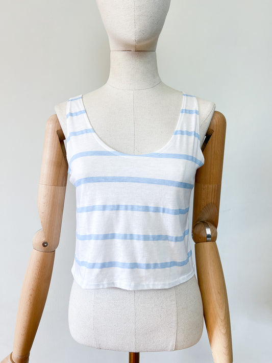 Débardeur vintage années 90 rayé blanc et bleu - Made in France – T34/36.