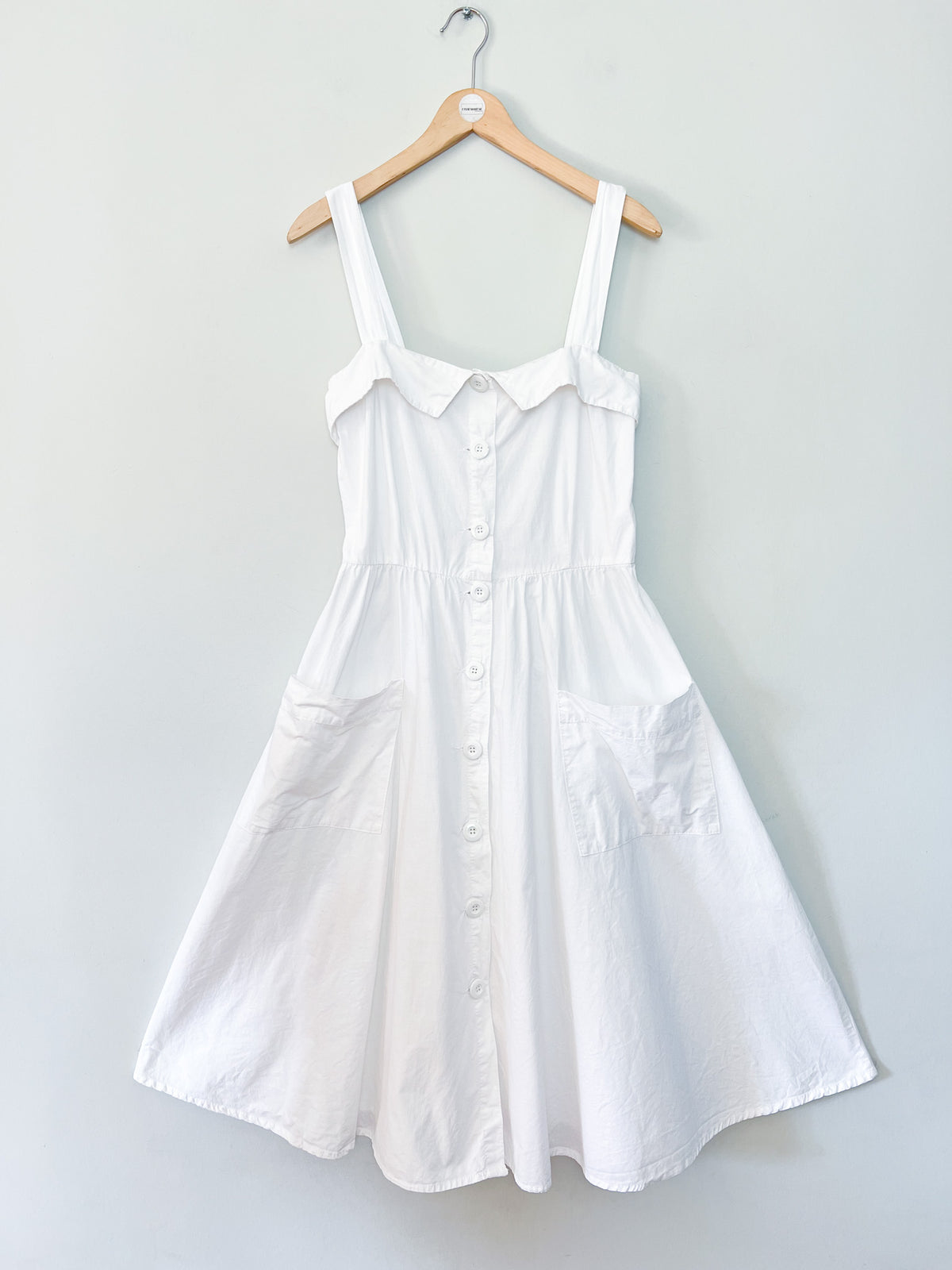 Robe midi vintage Années 80 90 blanche en coton - Made in France - T38/40