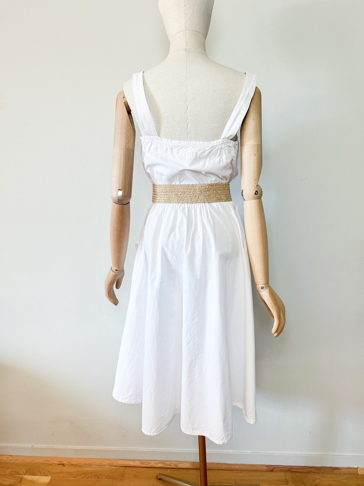 Robe midi vintage Années 80 90 blanche en coton - Made in France - T38/40