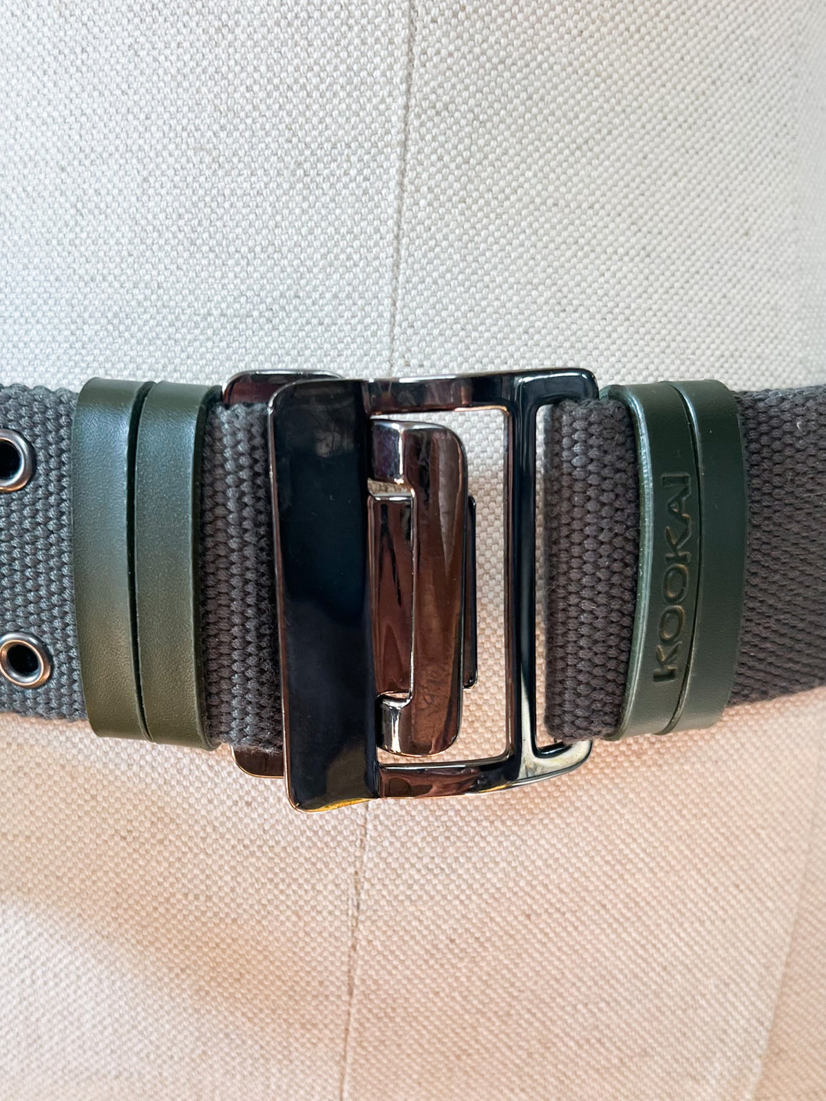 Ceinture Vintage Y2K Kookaï Kaki & Perles Noires Brodées — Taille 36/38