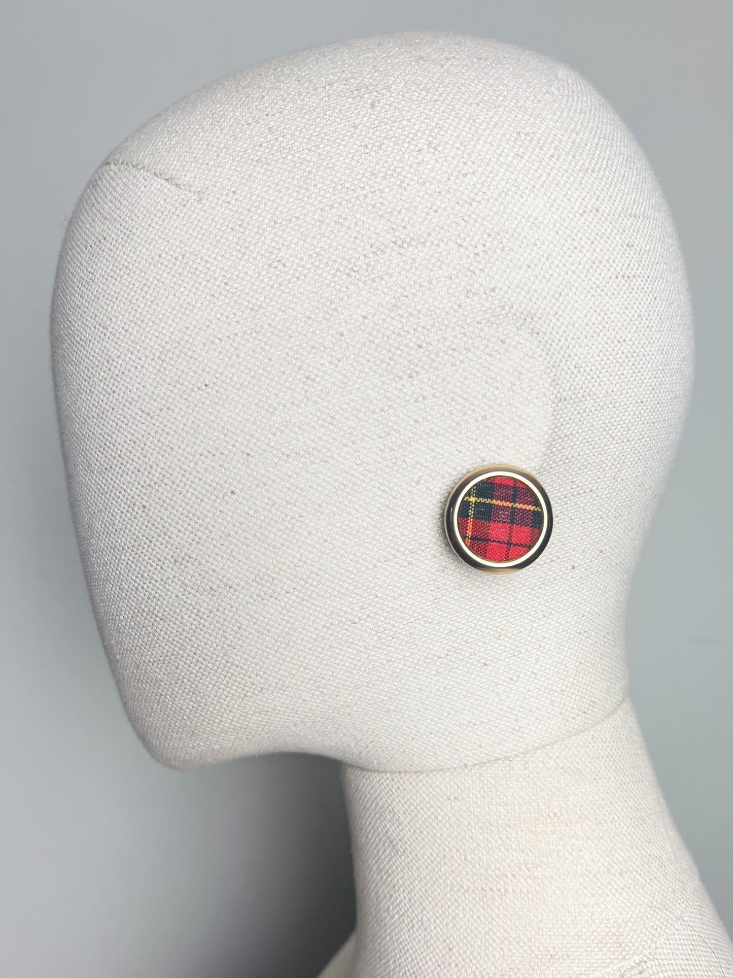 Boucles d'Oreilles Clips Vintage années 80 90 - Motif Tartan Rétro - Rouge, Noir et Doré